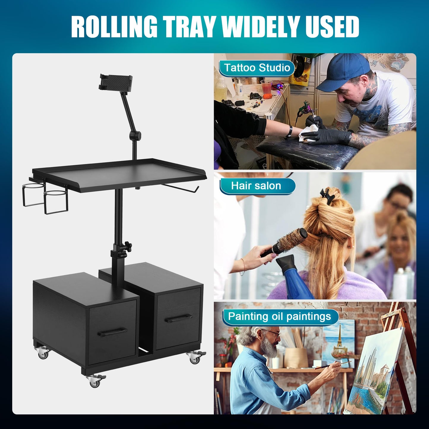 POARMEEY Mobile Tattoo Workstation Salon Trolley Cart with Storage Drawers