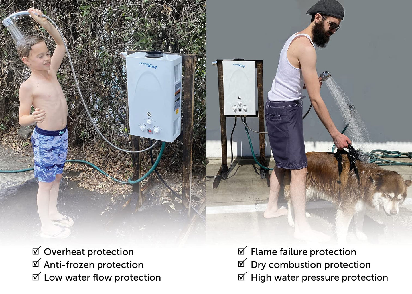 Flame King Portable Tankless Water Heater Propane Gas 10L 2.64 GPM at 68,000 BTU, Outdoor Instant Hot Water Shower for RV, Camping, Farm, Cabins