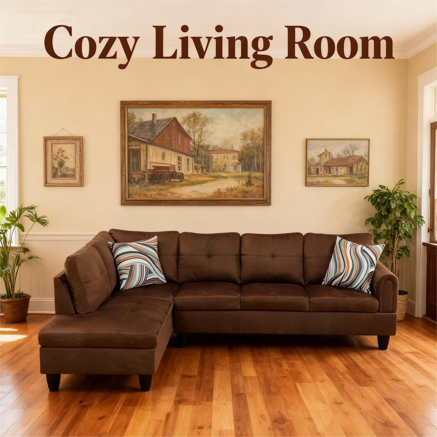 Trygoal Modern L-Shaped Sectional Sofa with Chaise Lounge, 4-Seater Flannel Couch with High-Density Foam Cushions, for Living Room, Apartment, Studio, Easy Assembly, Chocolate