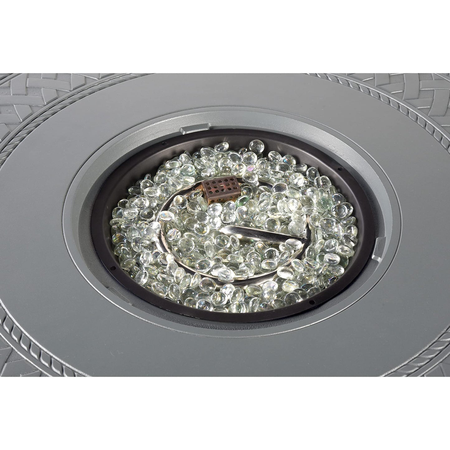 Oakland Living Round 34 in. x 34 in. Aluminum Propane Fire Pit Table with Glass Beads, Two Covers, Lid, 37,000 BTUs in Grey Finish