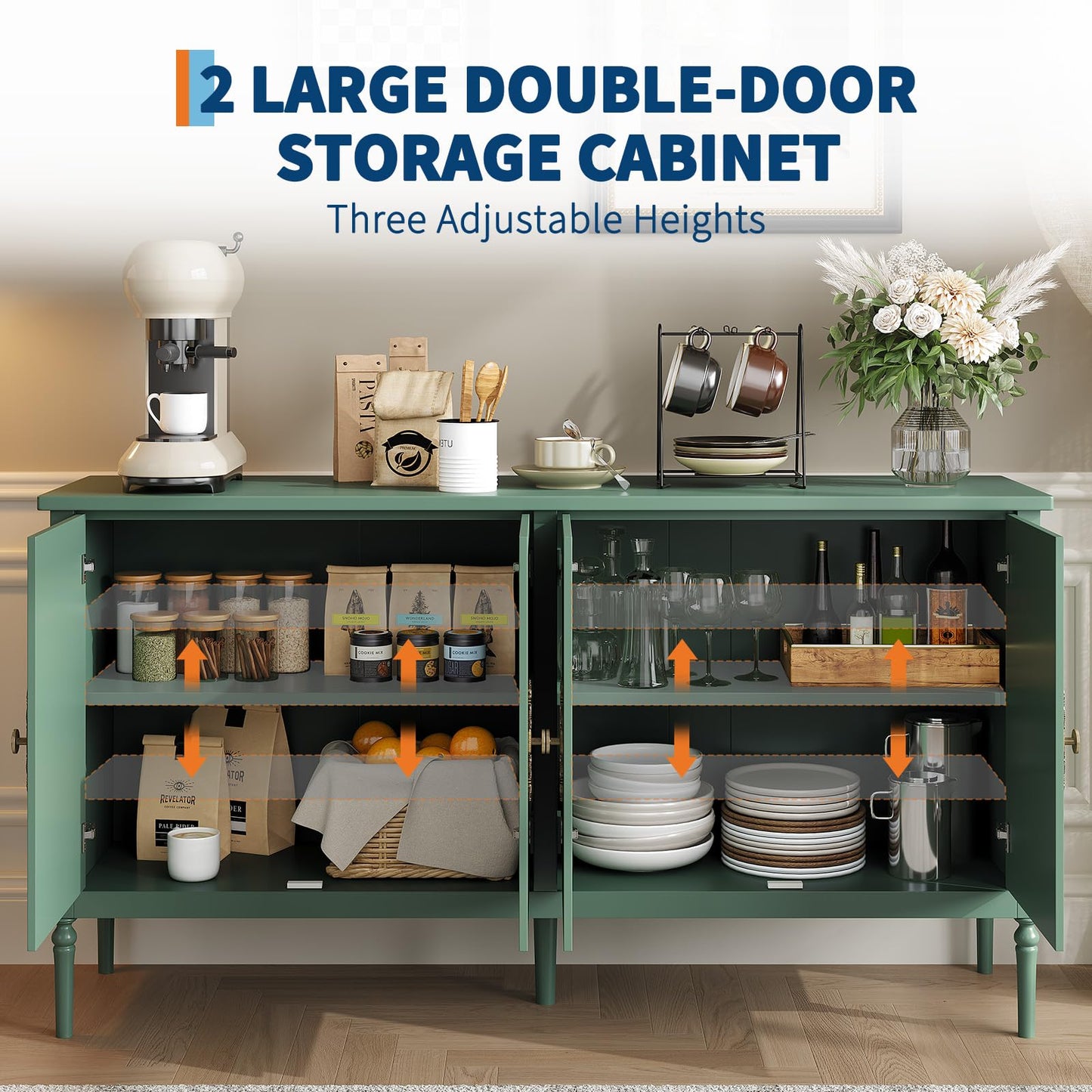 Garvee 59" Buffet Cabinet Sideboard with Storage, Kitchen Storage Cabinet Wood Console Table Coffee Bar Cabinets for Living Room Dining Room Entryway