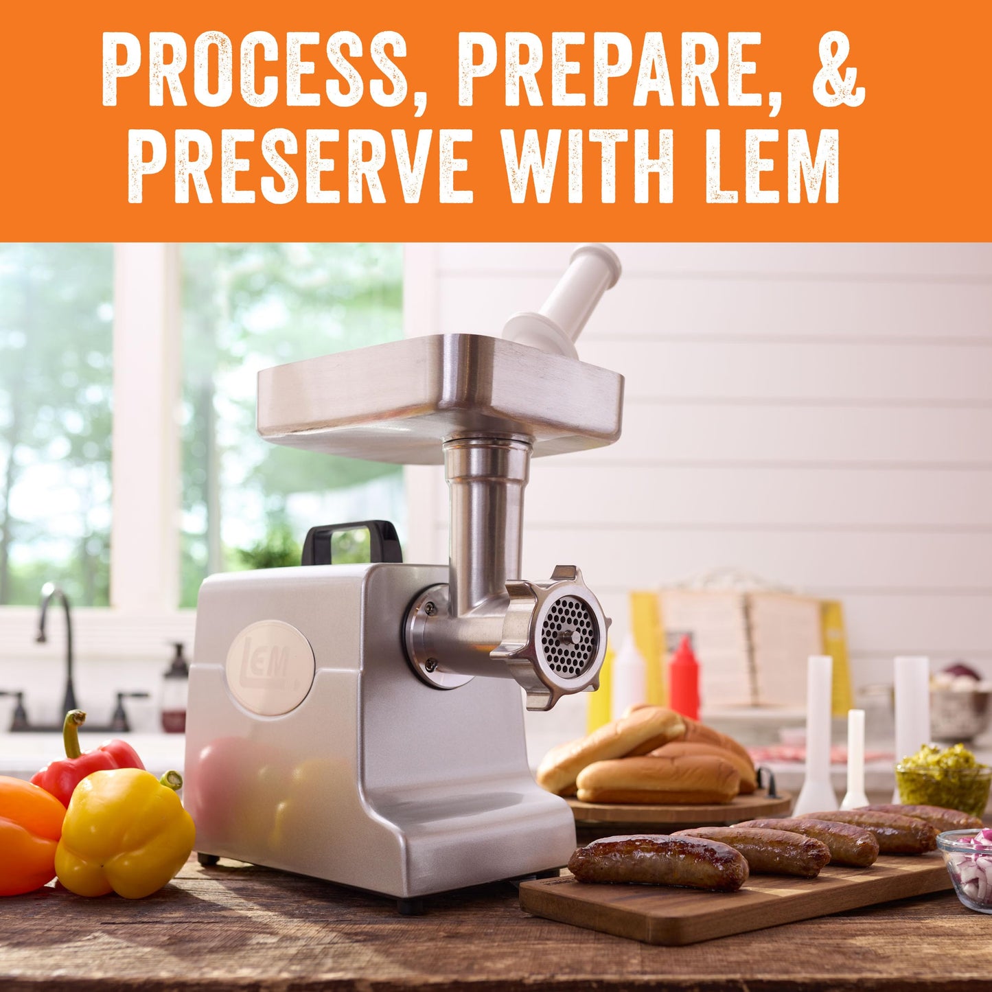 LEM Products MightyBite #8 Meat Grinder, 500 Watt Aluminum Electric Meat Grinder for Home Use, Compact Food Processor for Grinding, Sausage Stuffing, Cooking