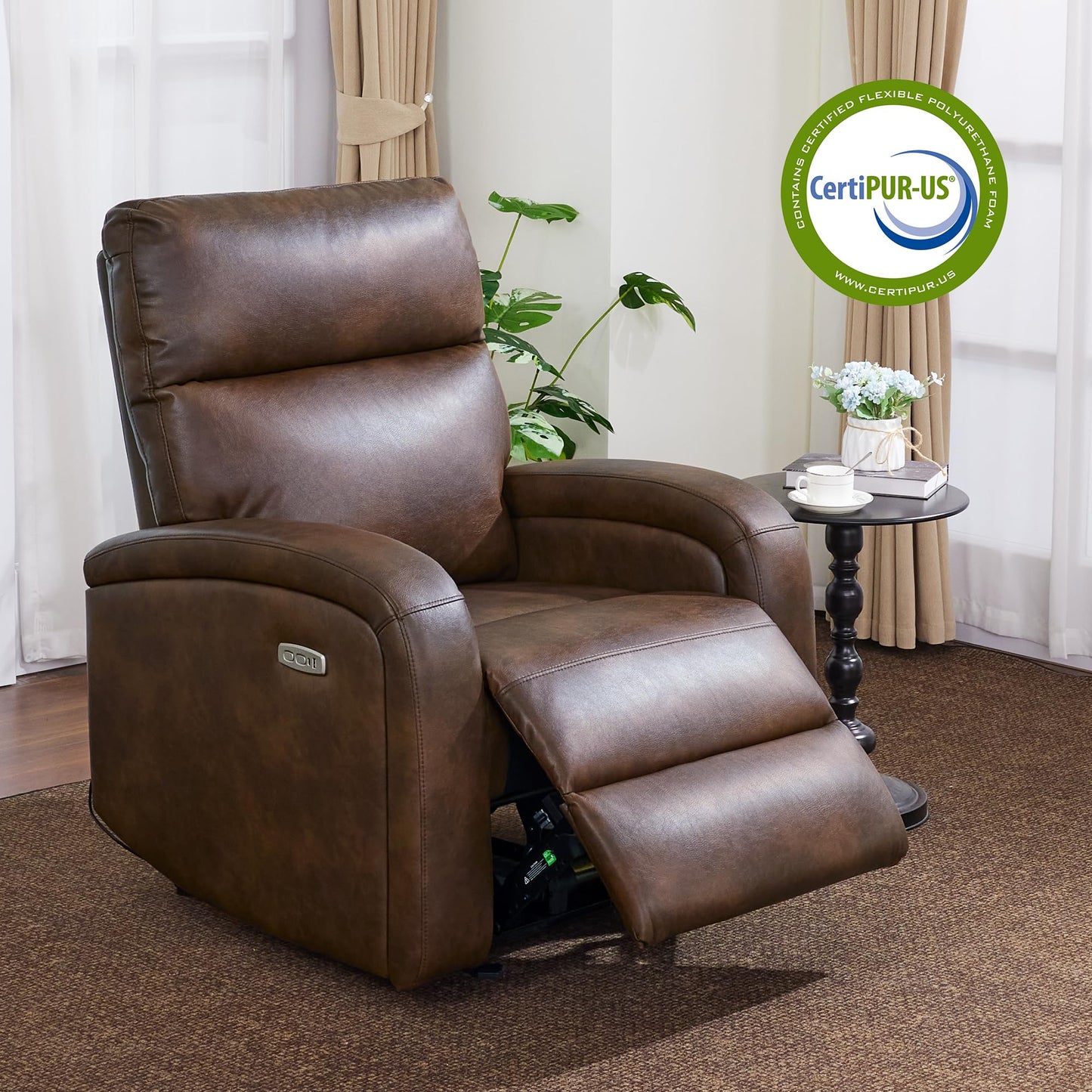 MCombo Zero Wall Recliner Chair, Power Wall Hugger Recliner with USB & Type-C Dual Charge Ports for Small Space, Living Room, RV PR644 (Dark Brown)