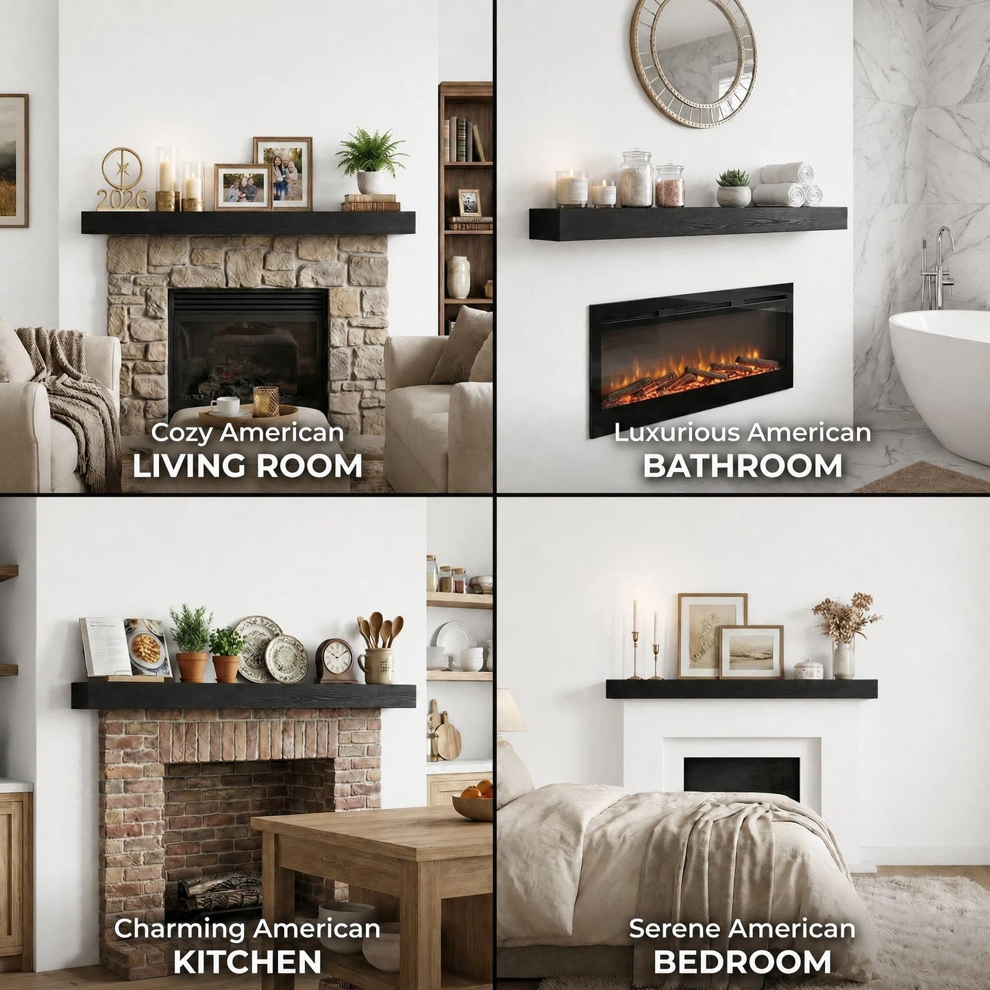 QianYong 72 Inch Solid Wood Fireplace Mantel Shelf, Matte Black