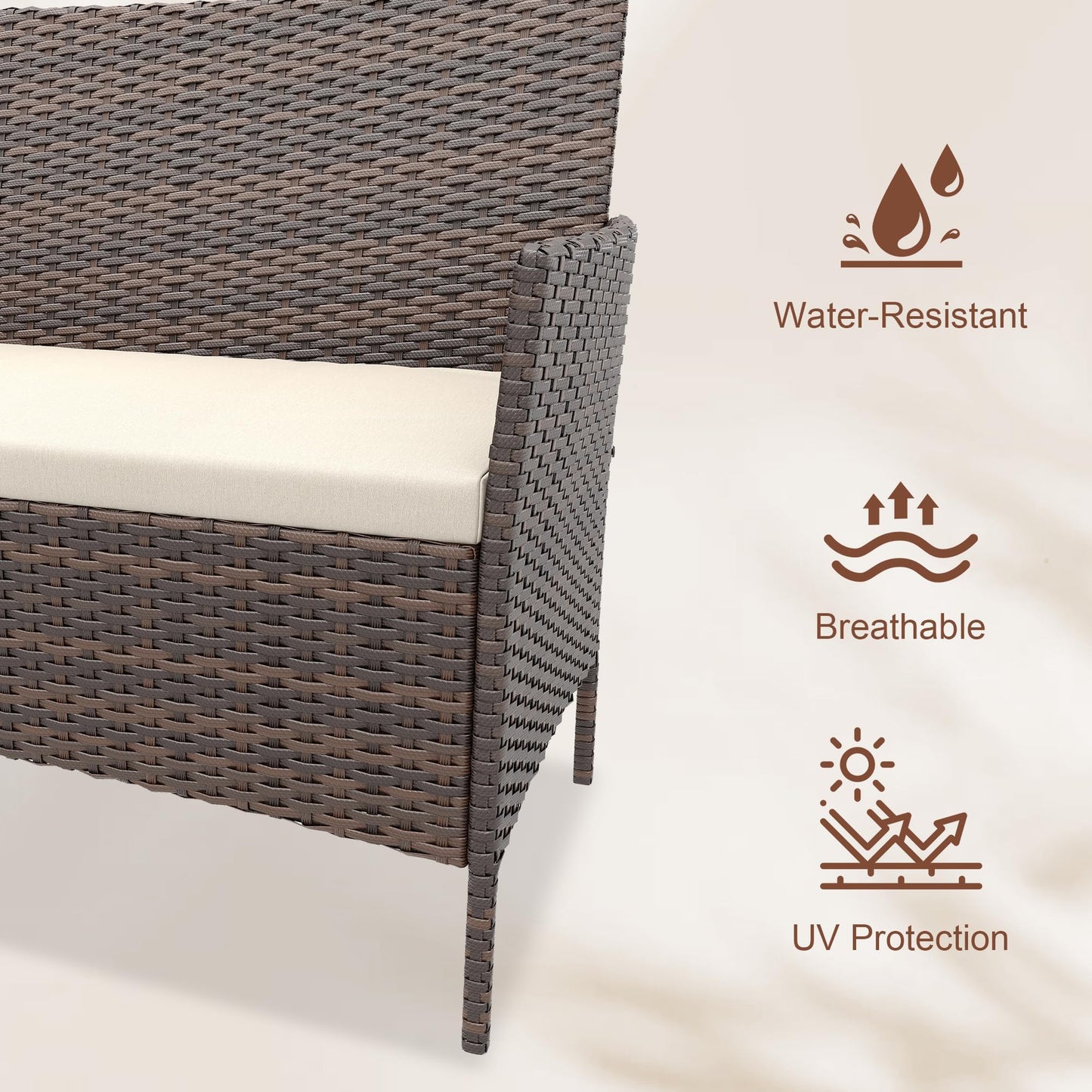 GarveeHome 4-Piece Patio Furniture Set, Outdoor Conversation Set with Coffee Table, All-Weather PE Rattan Wicker & Steel Frame, Modern Seating for Garden, Porch, Lawn, Balcony(Brown & Beige)