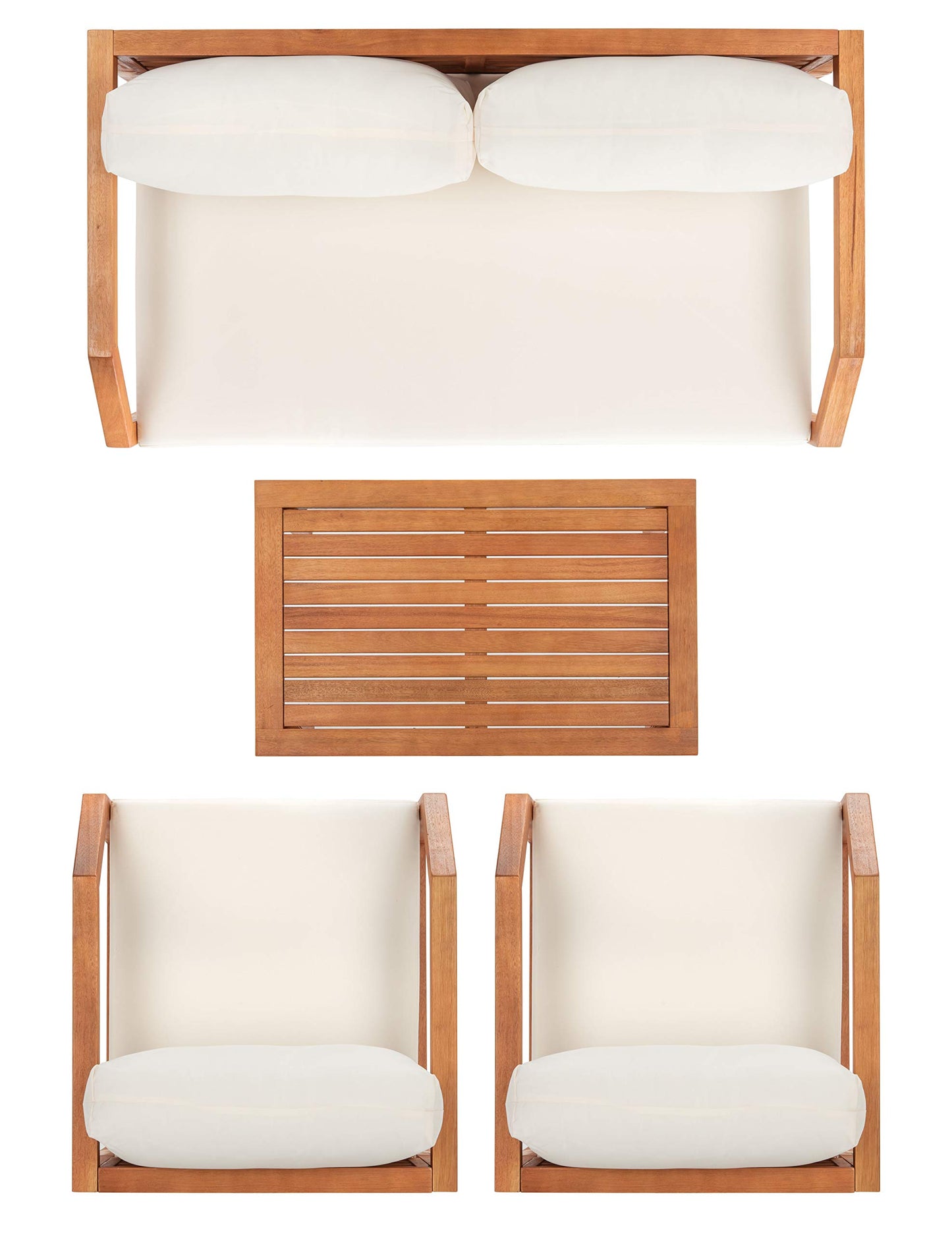 SAFAVIEH Outdoor DREN Natural Brown 4-piece Set - Beige Seat Cushions Included