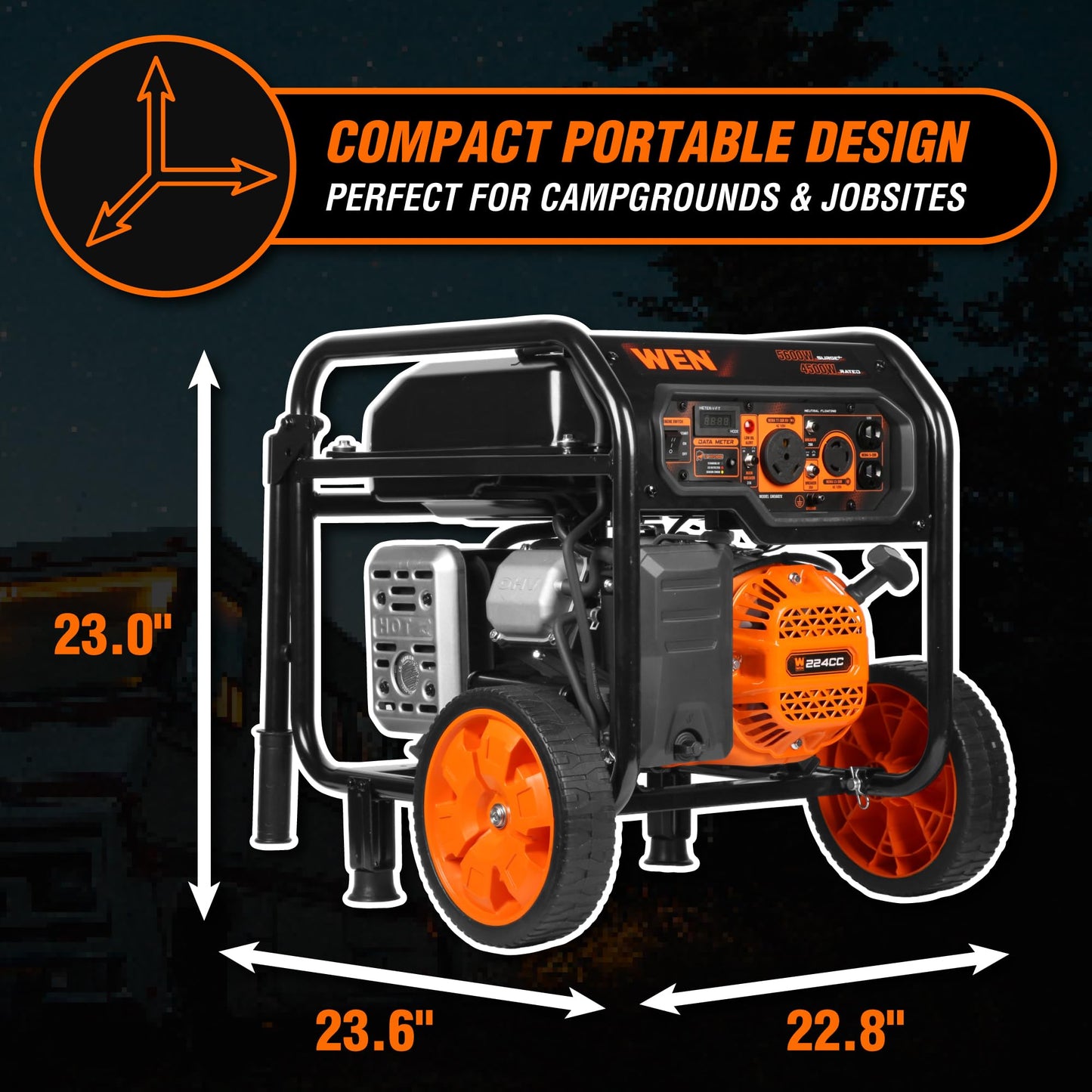 WEN 5600-Watt Portable Generator, Electric Start, 224cc, Transfer-Switch and RV-Ready with CO Shutdown Sensor (GN5602X)