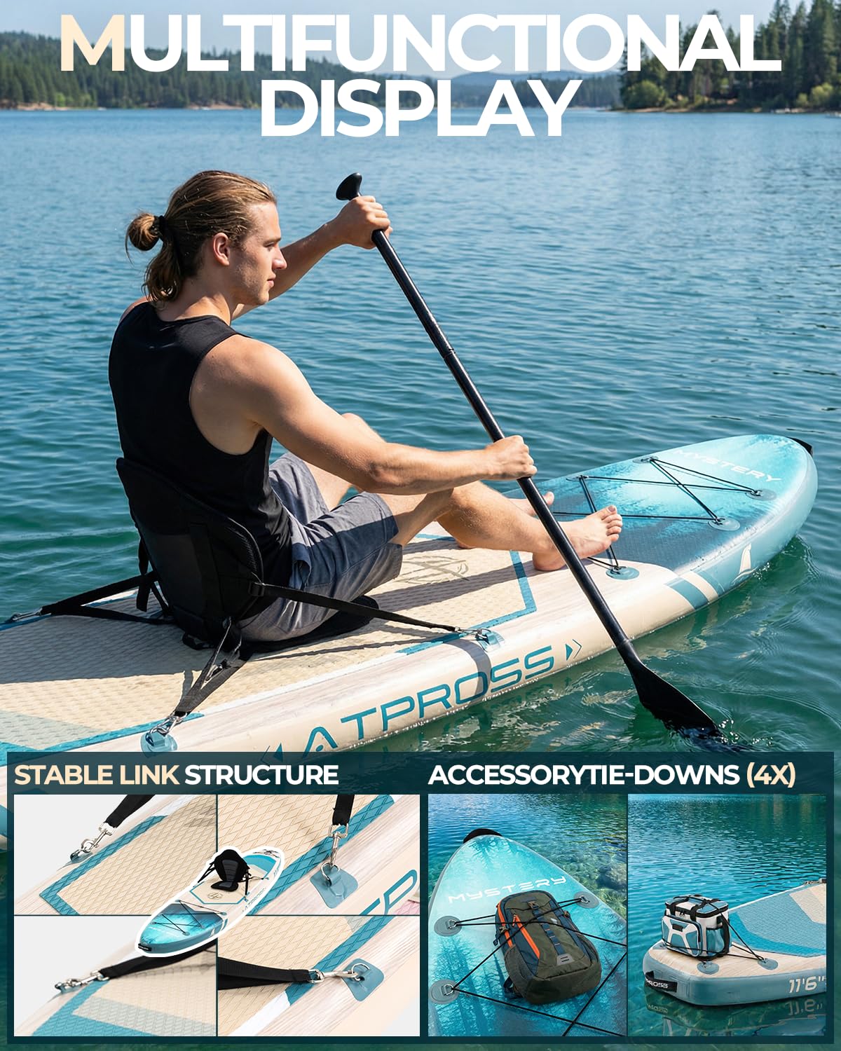 11'6"x35" Inflatable Stand Up Paddle Board 450LBS Weight Capacity Extra Wide Non-Slip Stable Deck Adult SUP with Kayak Seat, Premium Accessories Kit & Backpack – for Yoga, Fishing, Surf