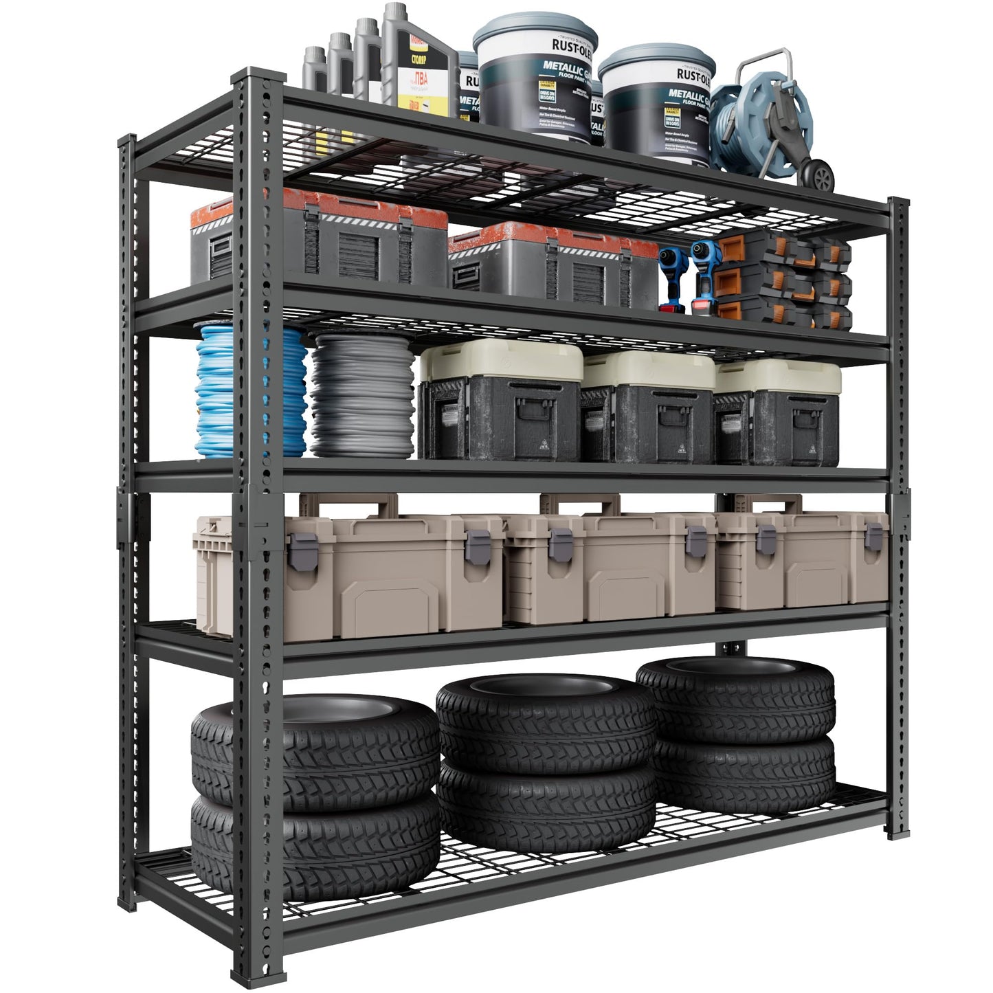 LUXEYARD Heavy Duty Garage Shelving, 60" W x 24" D x 78" H, 5-Tier Adjustable Metal Storage Rack, 660 lbs Per Shelf, 3300 lbs Total Capacity, Black, 1-Pack