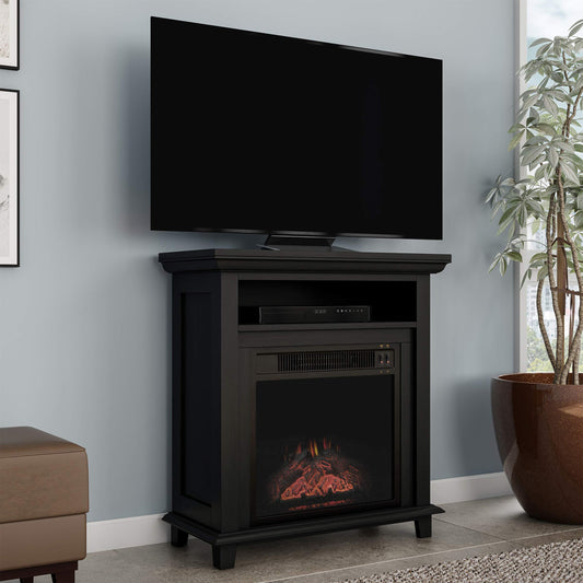 Northwest 27-Inch Electric Fireplace TV Stand for 32” TVs - Fireplace Mantel TV Console Entertainment Center with Shelf - 1400W Electric Fireplace with Mantel Heats Rooms up to 400 SQ FT (Black)