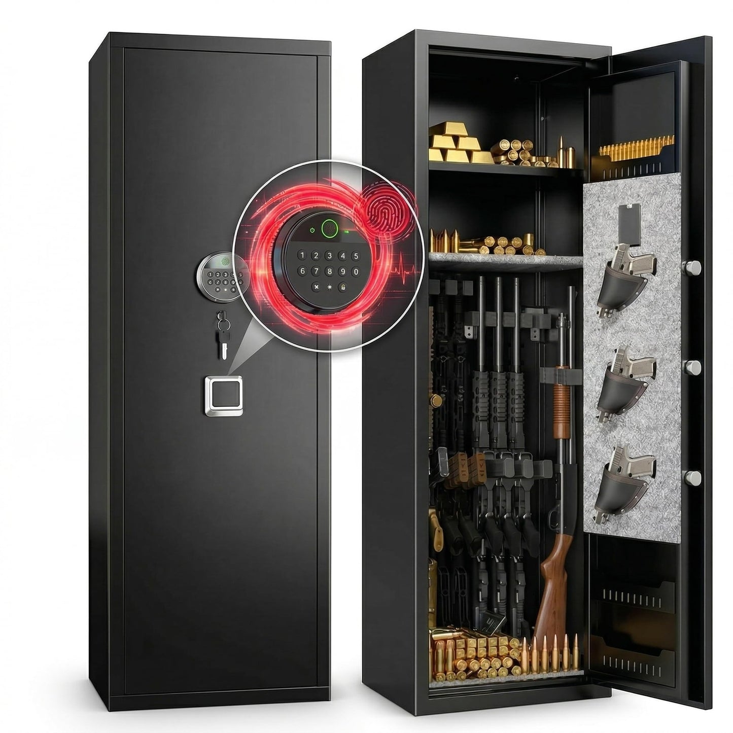 Bezuny 8-12 Fingerprint Gun Safe for Rifles and Pistols, Biometric Gun Safe Password Lock, No Assembly Required, Gun Cabinet for Home with Adjustable Shelves, Heavy Duty Long Gun Safe,57" High