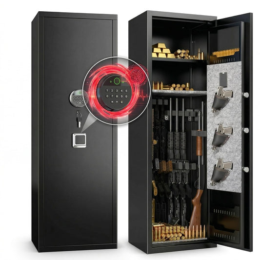 Bezuny 8-12 Fingerprint Gun Safe for Rifles and Pistols, Biometric Gun Safe Password Lock, No Assembly Required, Gun Cabinet for Home with Adjustable Shelves, Heavy Duty Long Gun Safe,57" High