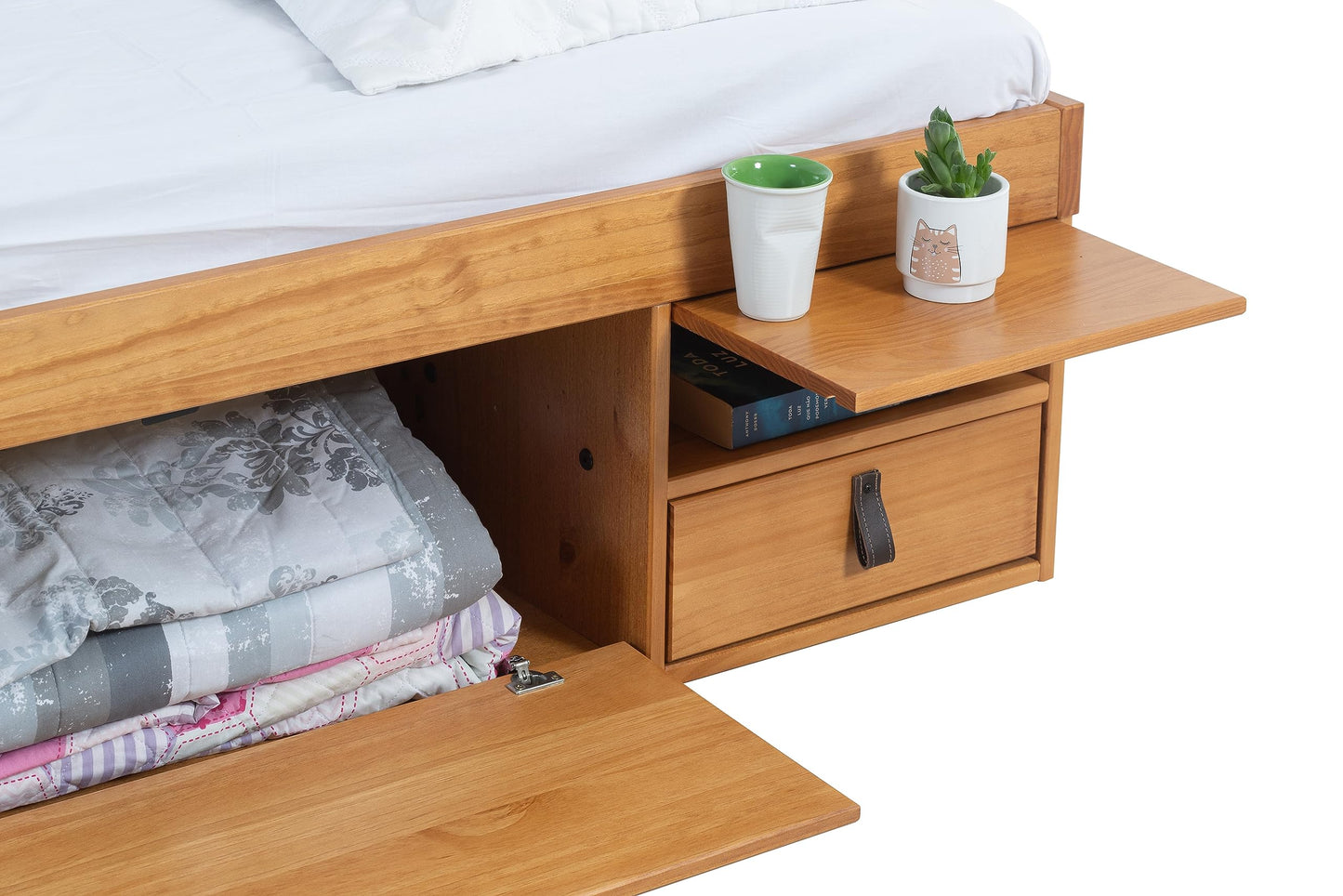 memomad Bali Full Size Storage Platform Bed with 6 Drawers, 6 Shelves, 2 Door Cabinets, 2 Pullout Nightstands, Solid Pine Wood Bed Frame with Underbed Storage, No Box Spring Needed, Oak Brown