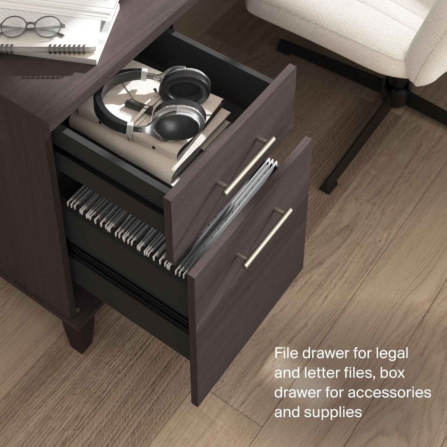 Bush Home 72-Inch L-Shaped Sit to Stand Desk with Hutch, Adjustable Height Standing Corner Computer Desk with Drawers, Shelves and Storage Cabinet, Home Office, Somerset Collection, Storm Gray