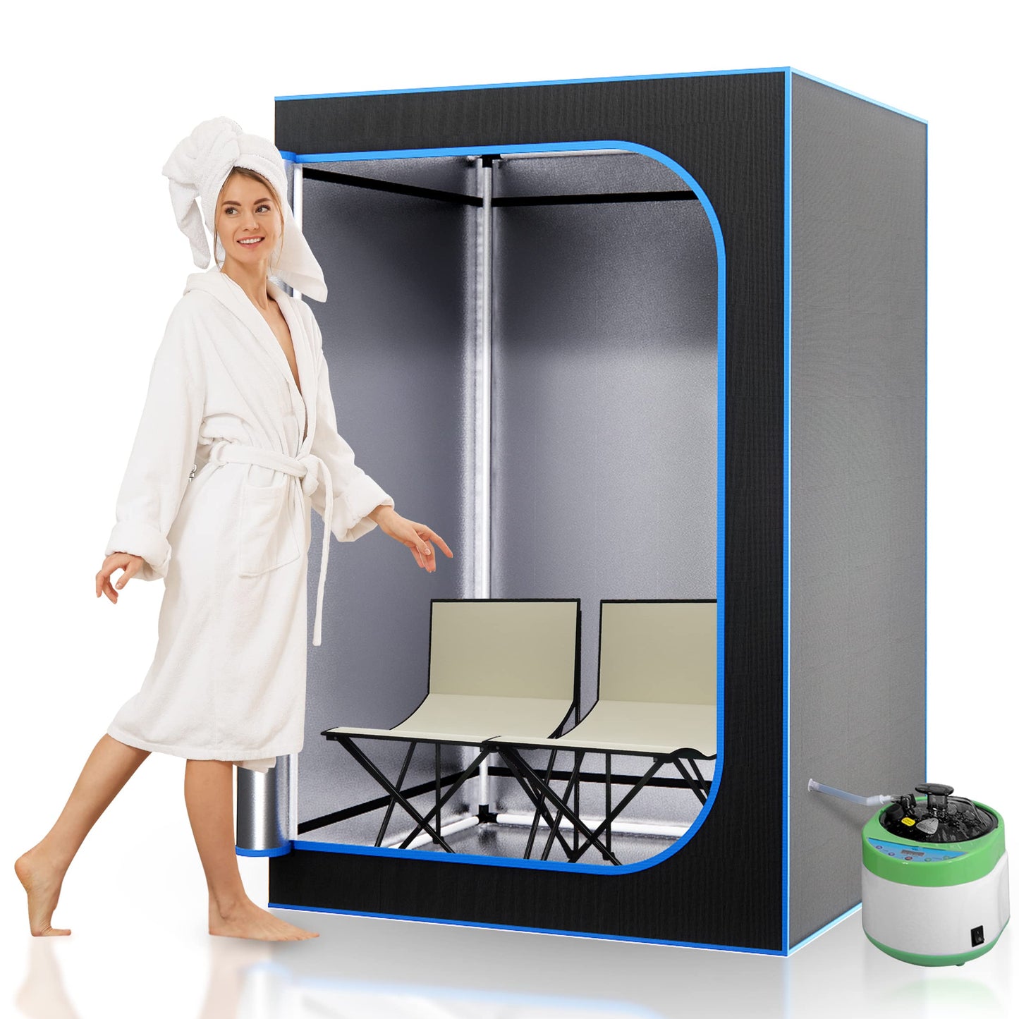 SereneLife Full Size 2 Person Portable Steam Sauna for Detoxification – Personal Home Spa for Home Detox Calm Your Body and Mind, Remote Control, 2 Foldable Chairs,