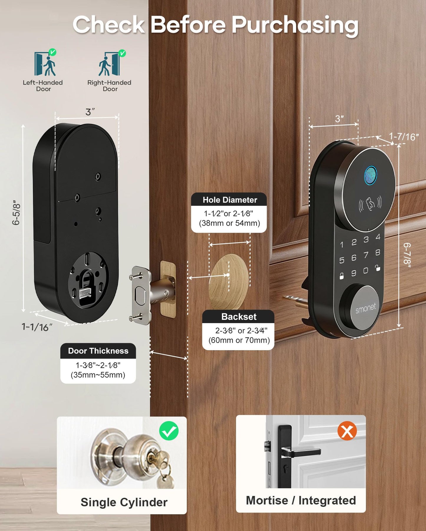 Smart Lock AH1, SMONET Fingerprint Keyless Entry Door Lock with Apple Home Key, WiFi Front Door Deadbolt Touchscreen Keypad with App Remote Control Supports Apple HomeKit, Alexa, Google Assistant