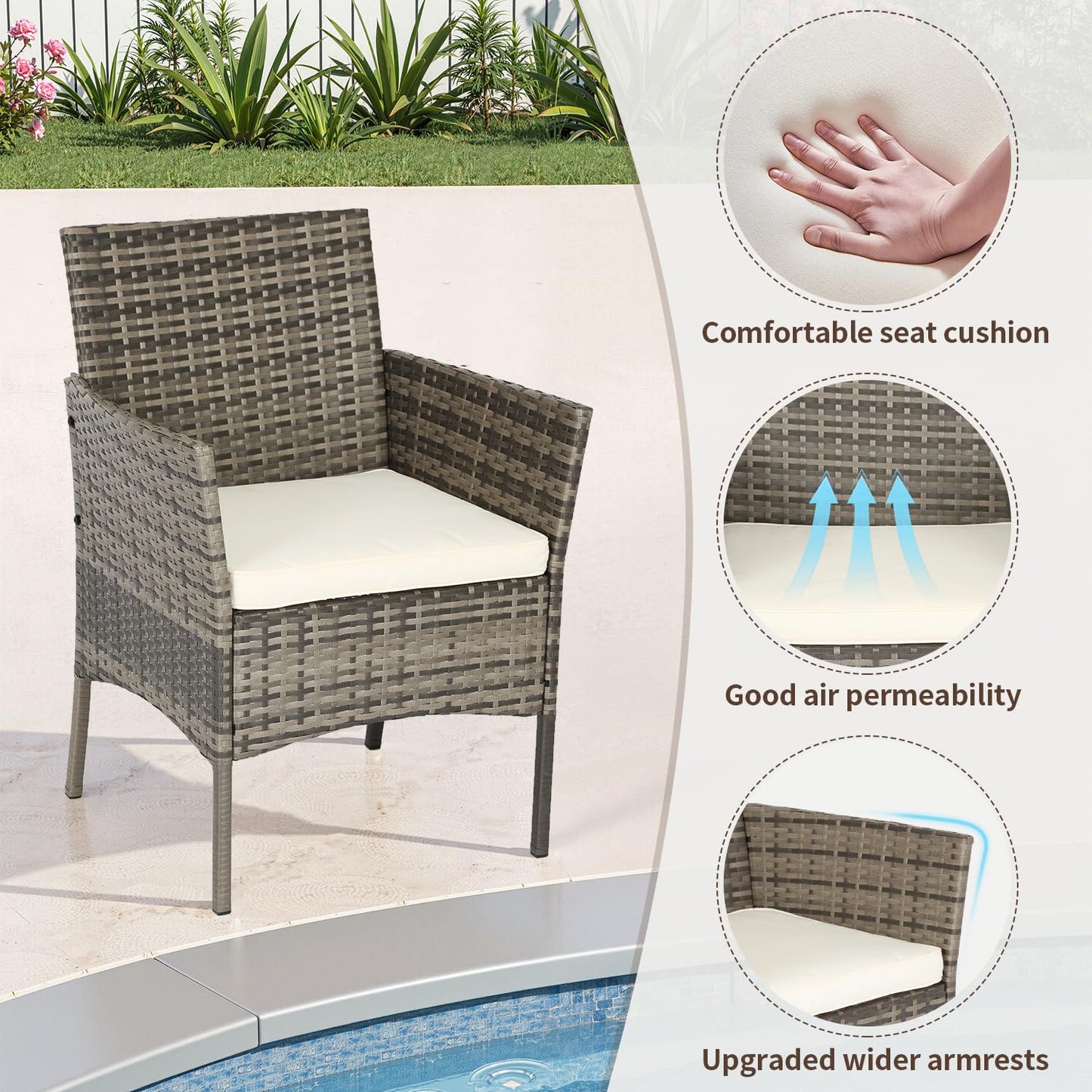 FDW Outdoor Patio Furniture Set Wicker Patio Set PE Rattan Furniture Bistro Set for Outdoor Indoor Use with Loveseats Coffee Table, Khaki Cushions, 4 Pieces
