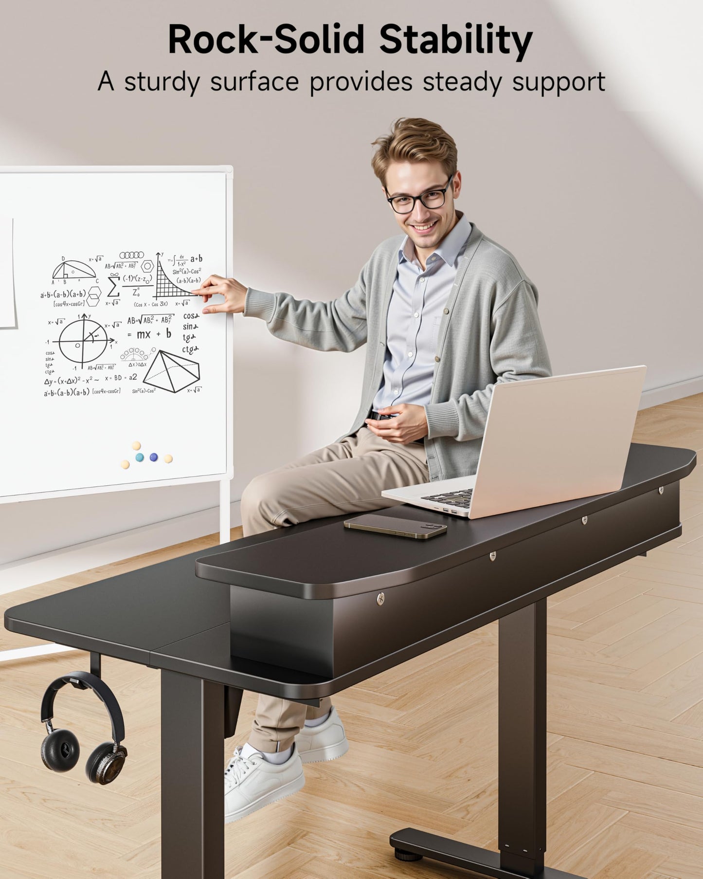 BIZUM Standing Desk with 2 Drawers Computer Desk-Stand up Desk Home Office Gaming Memory Desks C-Clamp Mount Compatible, 48x24 Inch Black