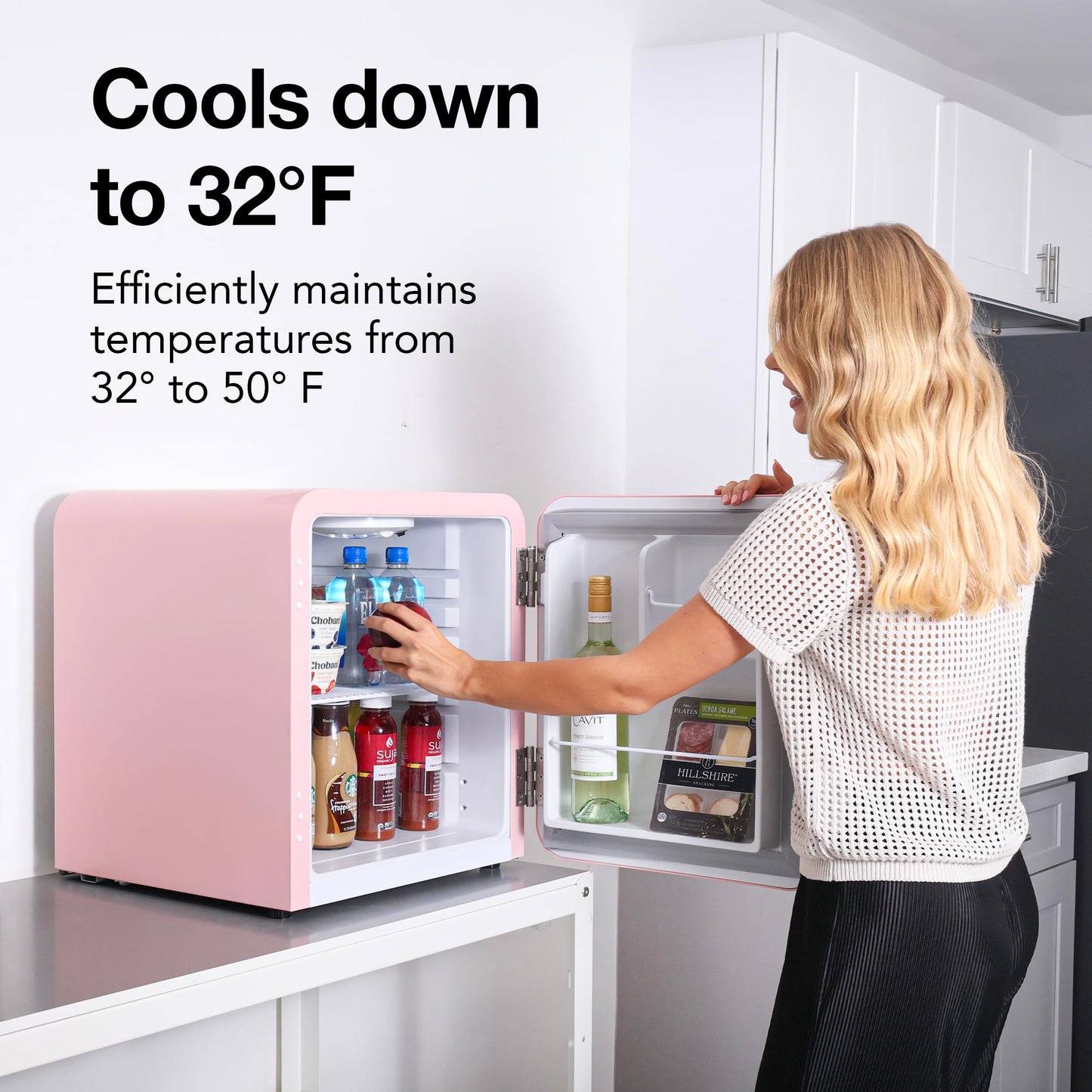 Cooluli Curve 1.7 cu ft Mini Fridge - Small Refrigerator for Bedroom, Office, College Dorm Room - Smart Temperature Control (Pink, 1.7 cu.ft)