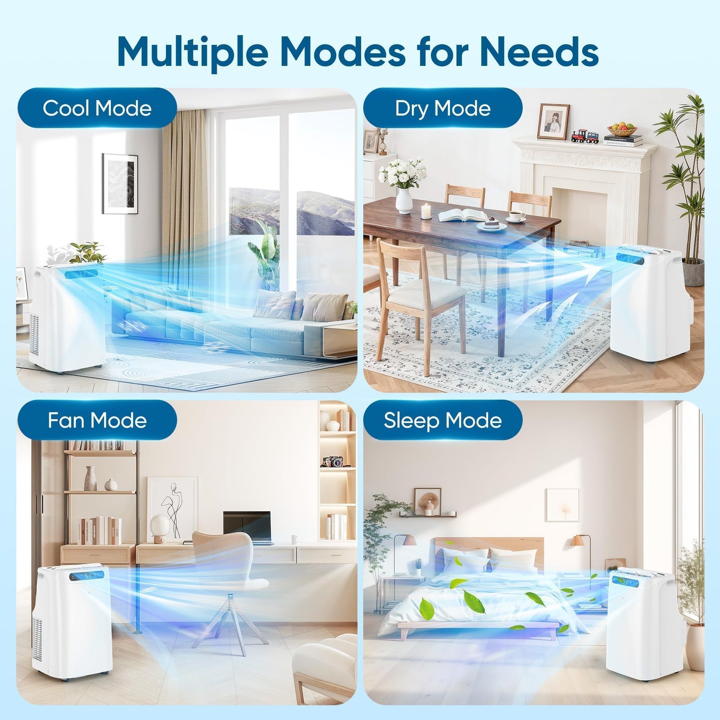 12000 BTU Portable Air Conditioners, Cools Up to 500 Sq.Ft, Portable AC Unit with Remote Control, Cooling, Fan, Dehumidification, Sleep Mode& Installation Kits for Rooms, White