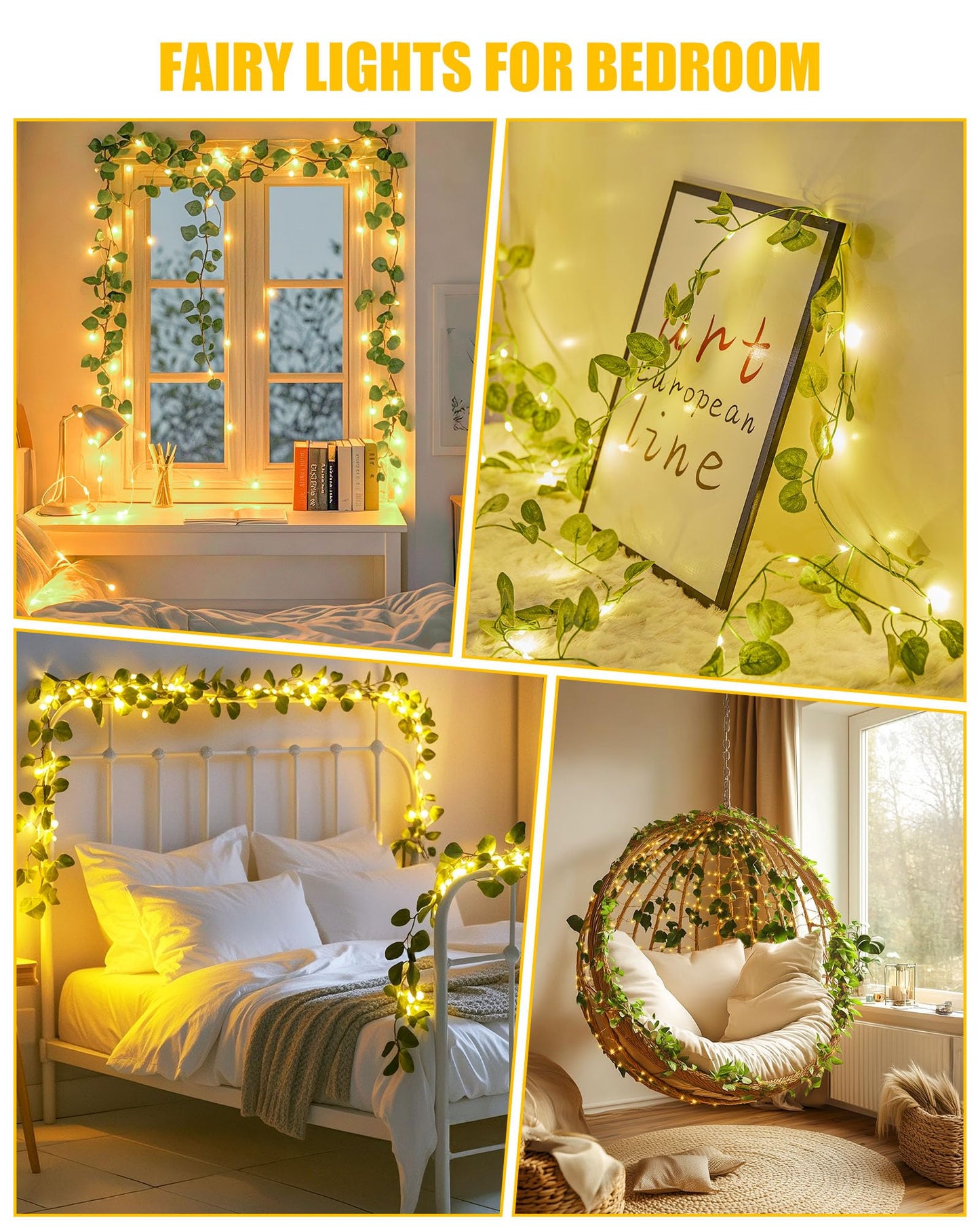 Minetom Fairy Lights - 21ft 60 LED Eucalyptus Garland with Remote Control for Bedroom and Wall Decorations