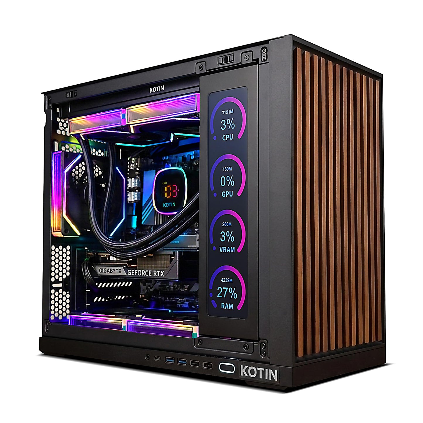 KOTIN Prebuilt Gaming PC Desktop Computer, Ryzen 7 9700X, GeForce RTX 5060 8GB, 32GB DDR5 6000MHz, 1TB PCIe 4.0 SSD, 11.3" Display, 360mm Liquid Cooler, WiFi 7, Windows 11 Home, ARGB Gaming Tower G60B