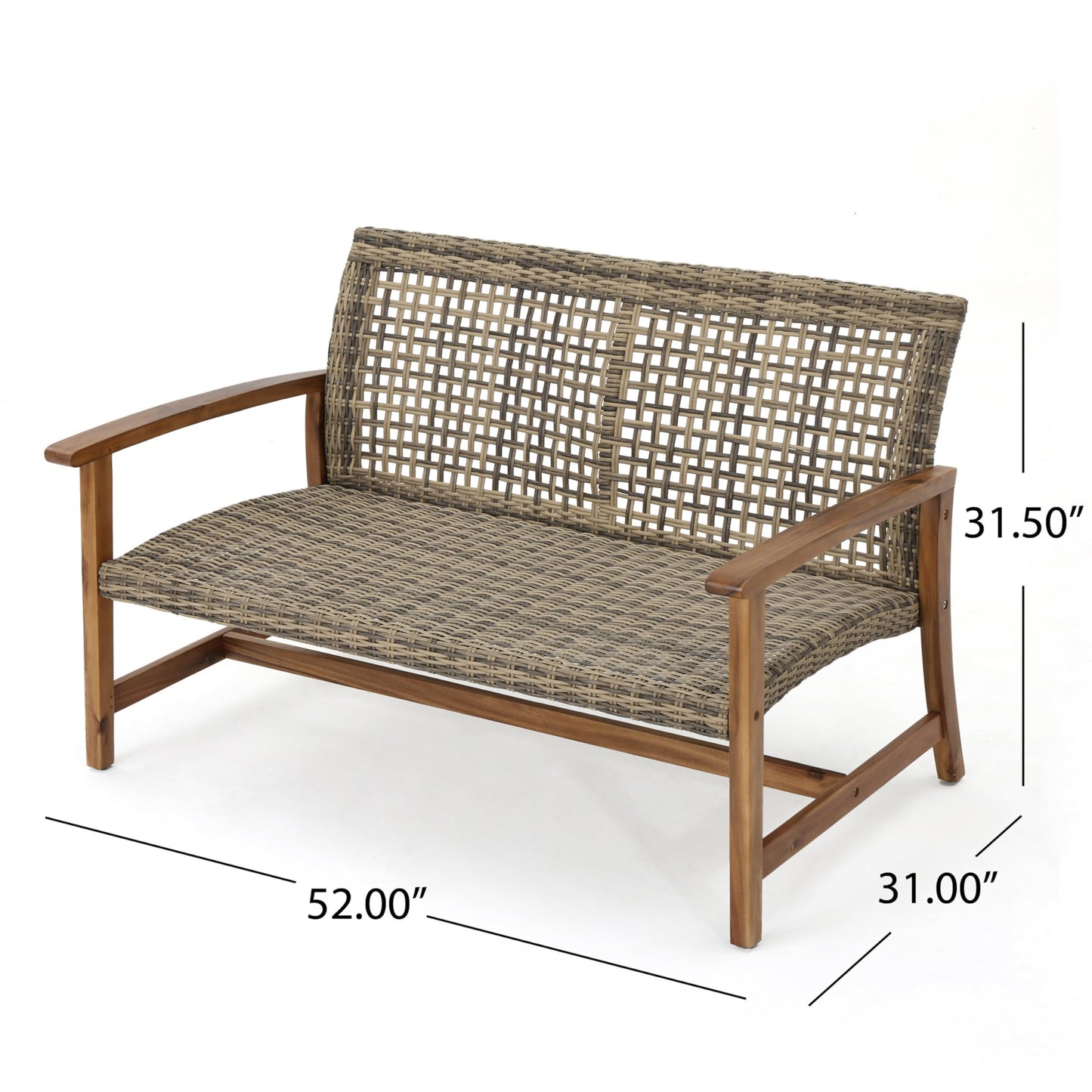 Christopher Knight Home Hamptom Outdoor Acacia Wood and Wicker Conversation Set with Loveseat, Gray