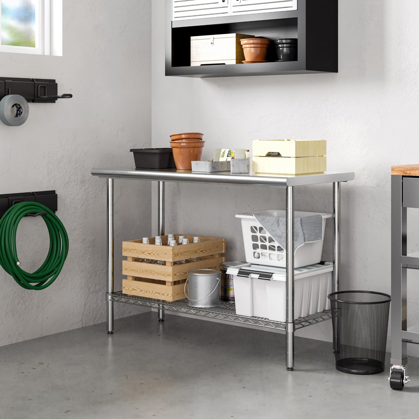 Seville Classics Commercial Work Table Island Utility Cart Prep Station, for Restaurant, Kitchen, Warehouse, Garage, Hotel, Home, Stainless-Steel Top NSF , 49" W x 24" D