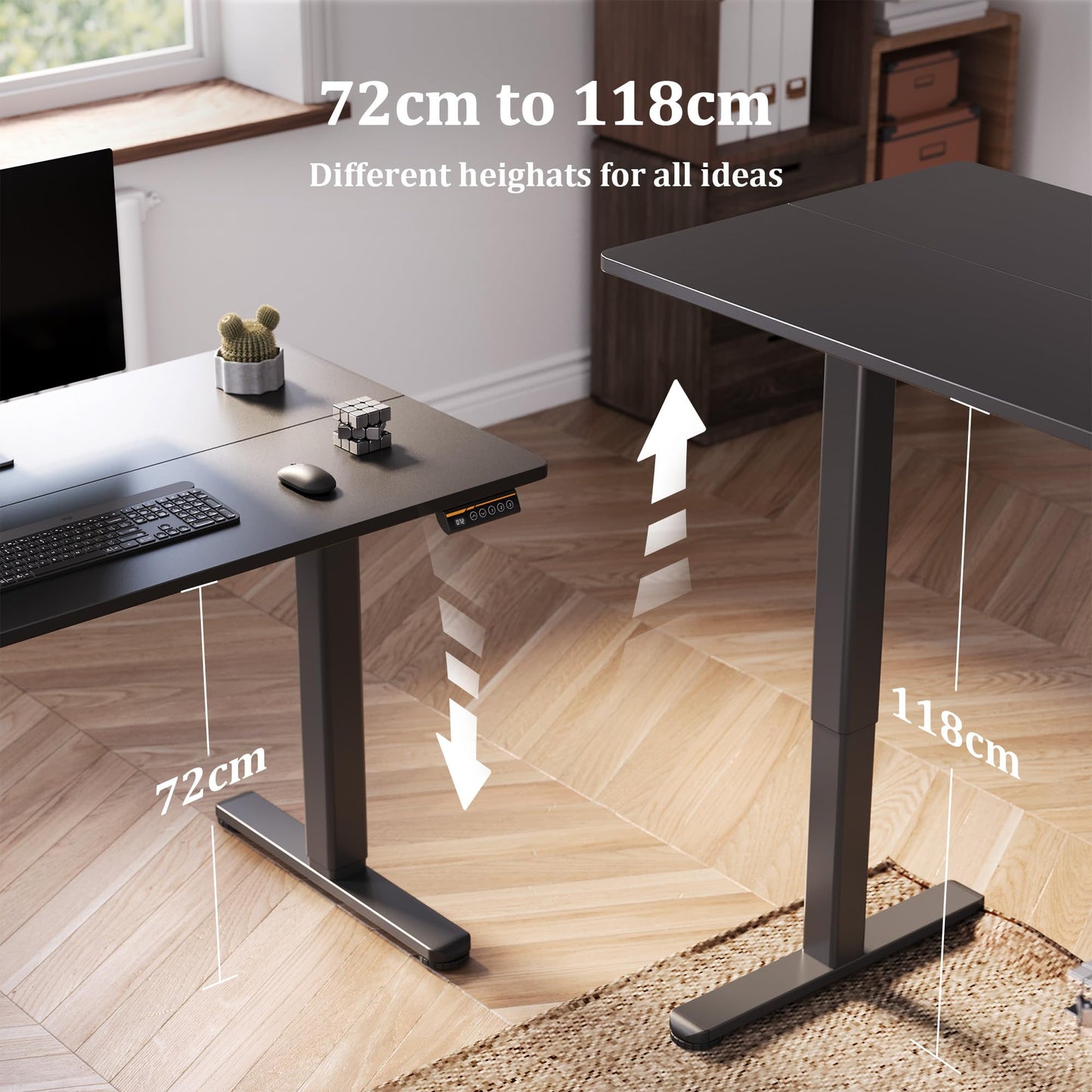 Claiks Electric Standing Desk, Adjustable Height Stand up Desk, 55x24 Inches Sit Stand Home Office Desk with Splice Board, Black Frame/Black Top