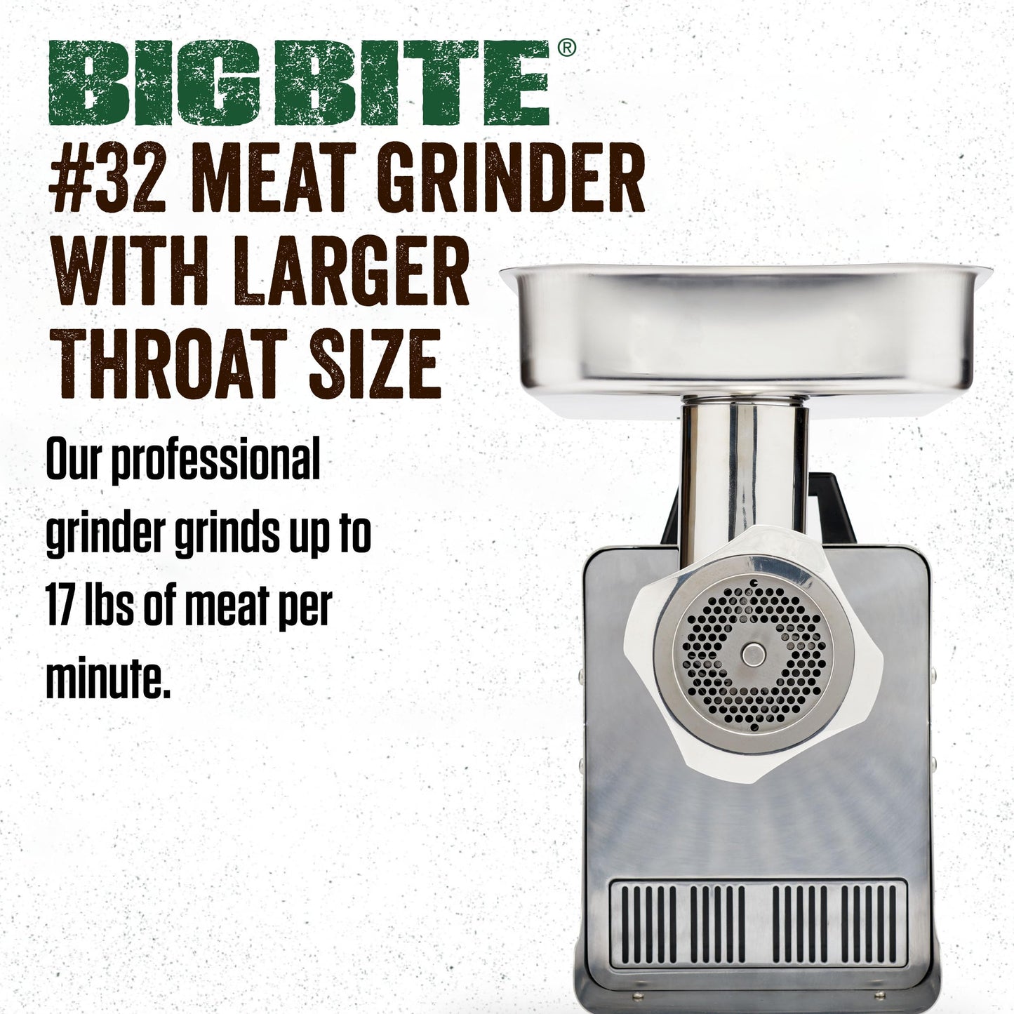 LEM Products BigBite #32 Meat Grinder, 1.5 HP Commercial-Quality Stainless Steel Electric Meat Grinder for Professional and Home Use, Heavy-Duty Food Processor for Grinding, Sausage Stuffing, Cooking