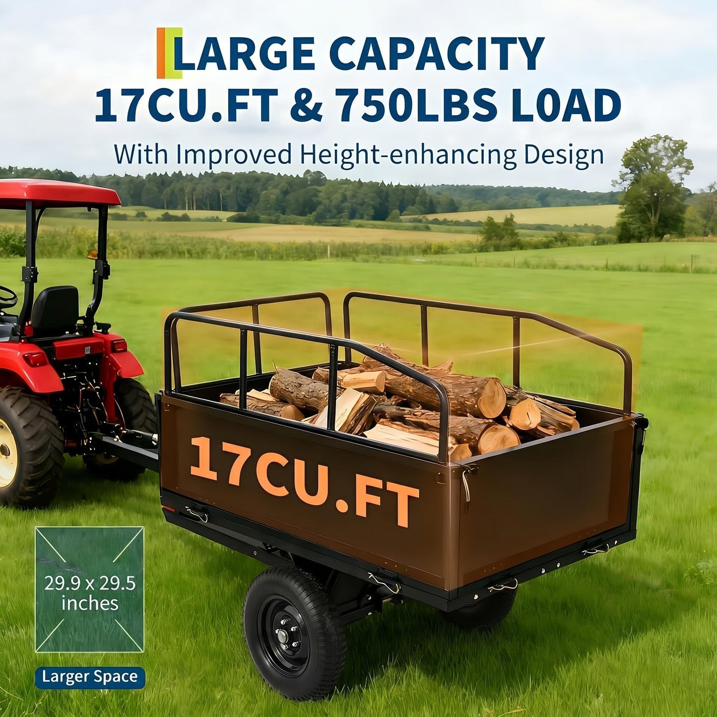 Heavy Duty ATV Trailer Steel Dump Cart, 750 lbs 17 Cubic Feet, Garden Utility Trailer Yard Trailers with Removable Sides for Riding Lawn Mower Tractor