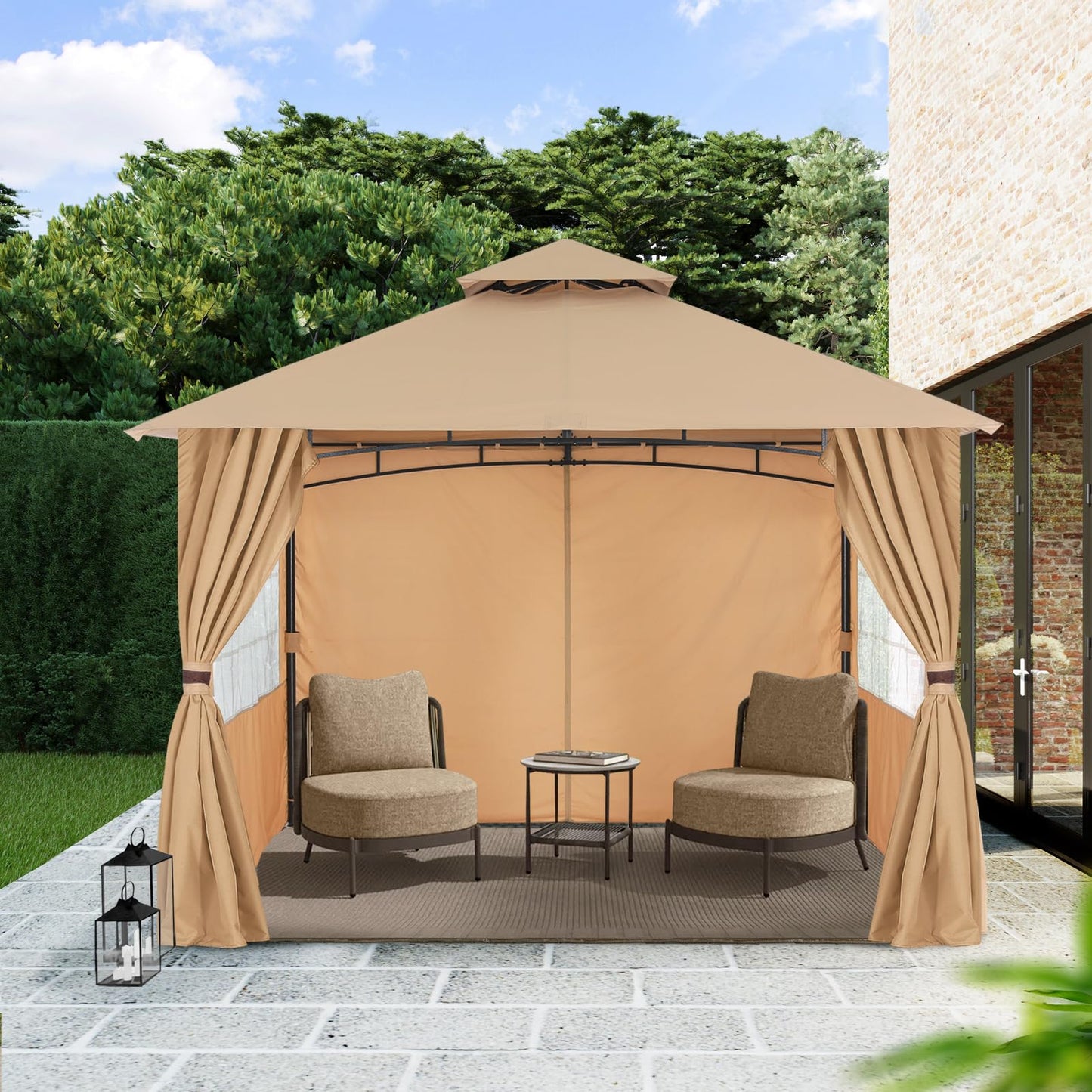 MASTERCANOPY Patio Gazebo Steel Frame Outdoor Gazebo with Windows Curtains (11x11,Beige)