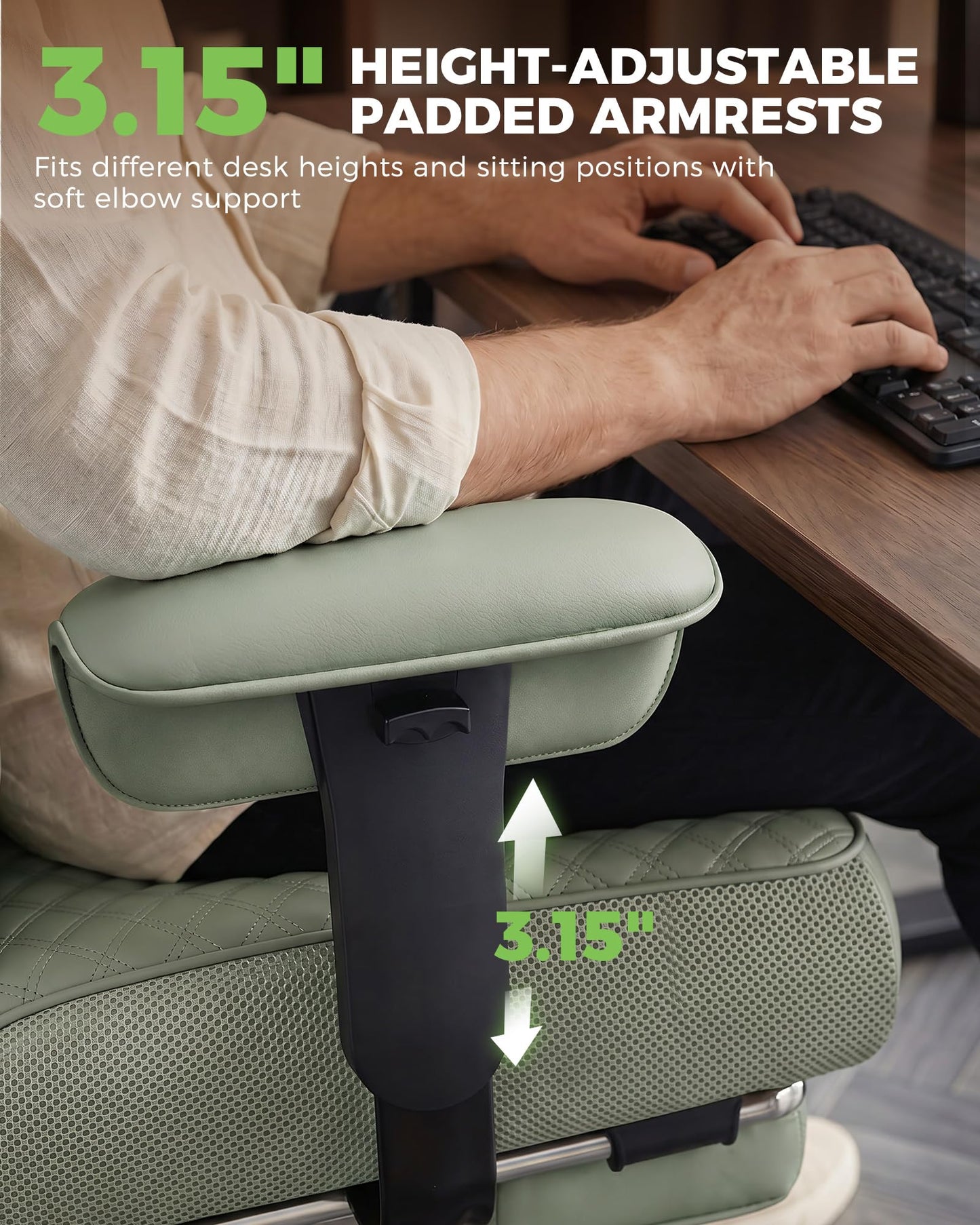 GTPLAYER Big and Tall Office Chair, High Back Computer Gaming Chair with Ergonomic Lumbar Support &Pocket Spring Cushion for Lower Back Pain Relief, Leather Executive Chair with Foot Rest, Green