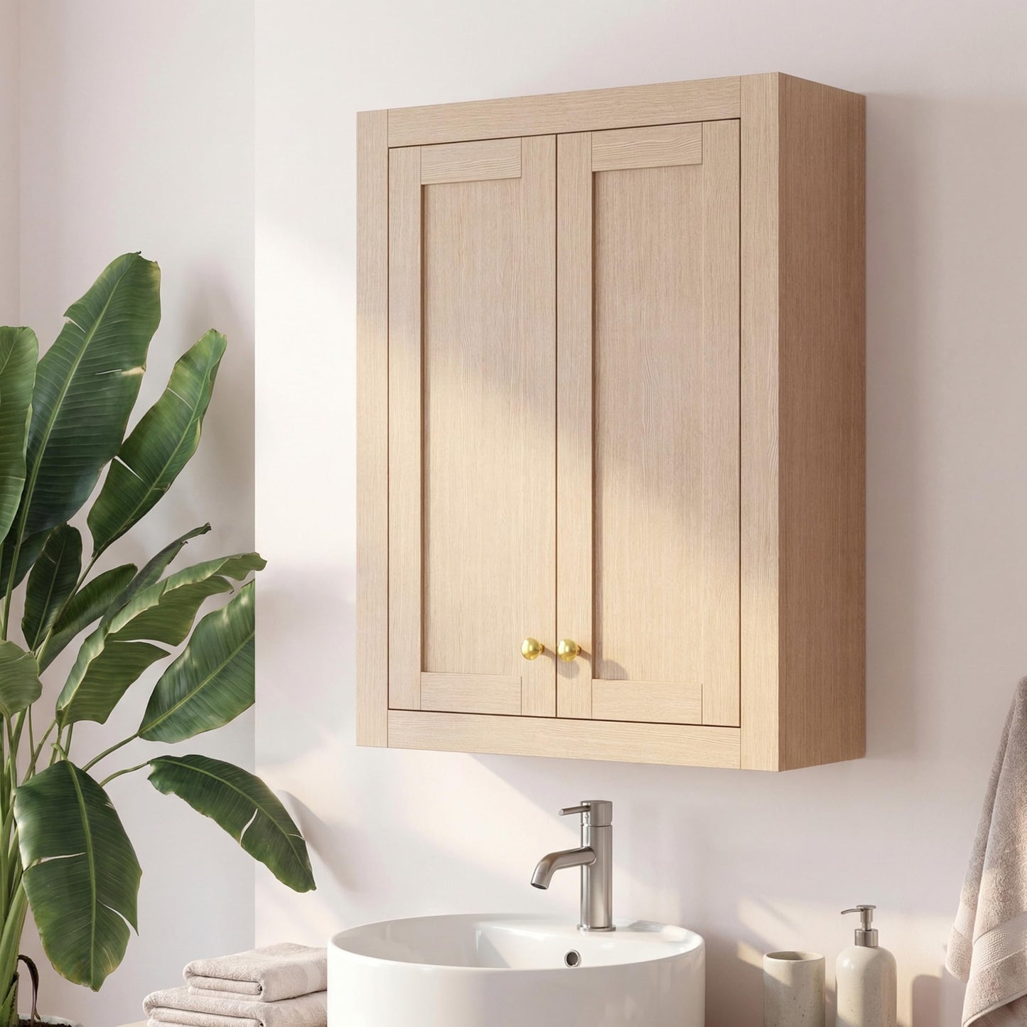 HIGEINE Bathroom Wall Mount Cabinet 24" W x 33" H, Natural Wood