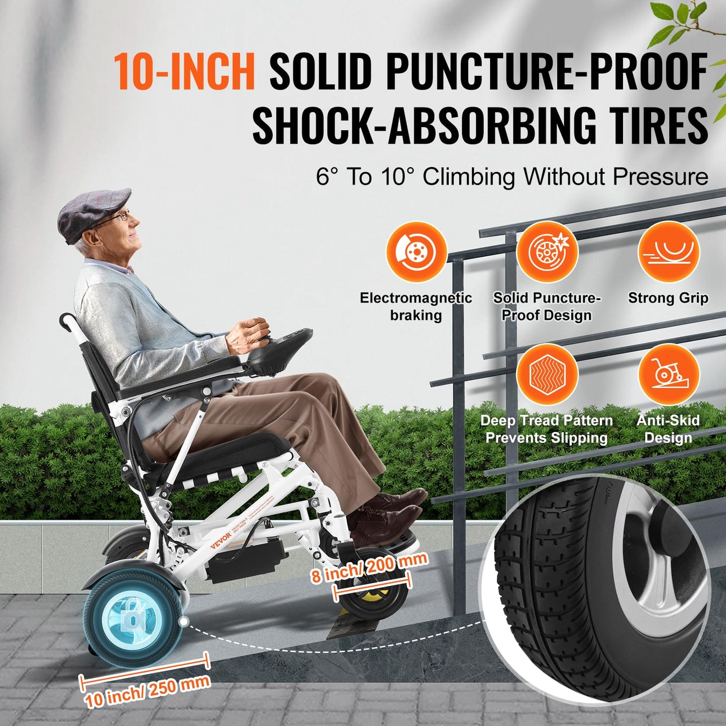 VEVOR Electric Wheelchair for Adults Seniors, 300 lbs Weight Capacity, 17.7 in Width Lightweight Foldable Motorized Power Wheelchairs, UP to 12.5 Miles Range All Terrain Aluminum Alloy Chair