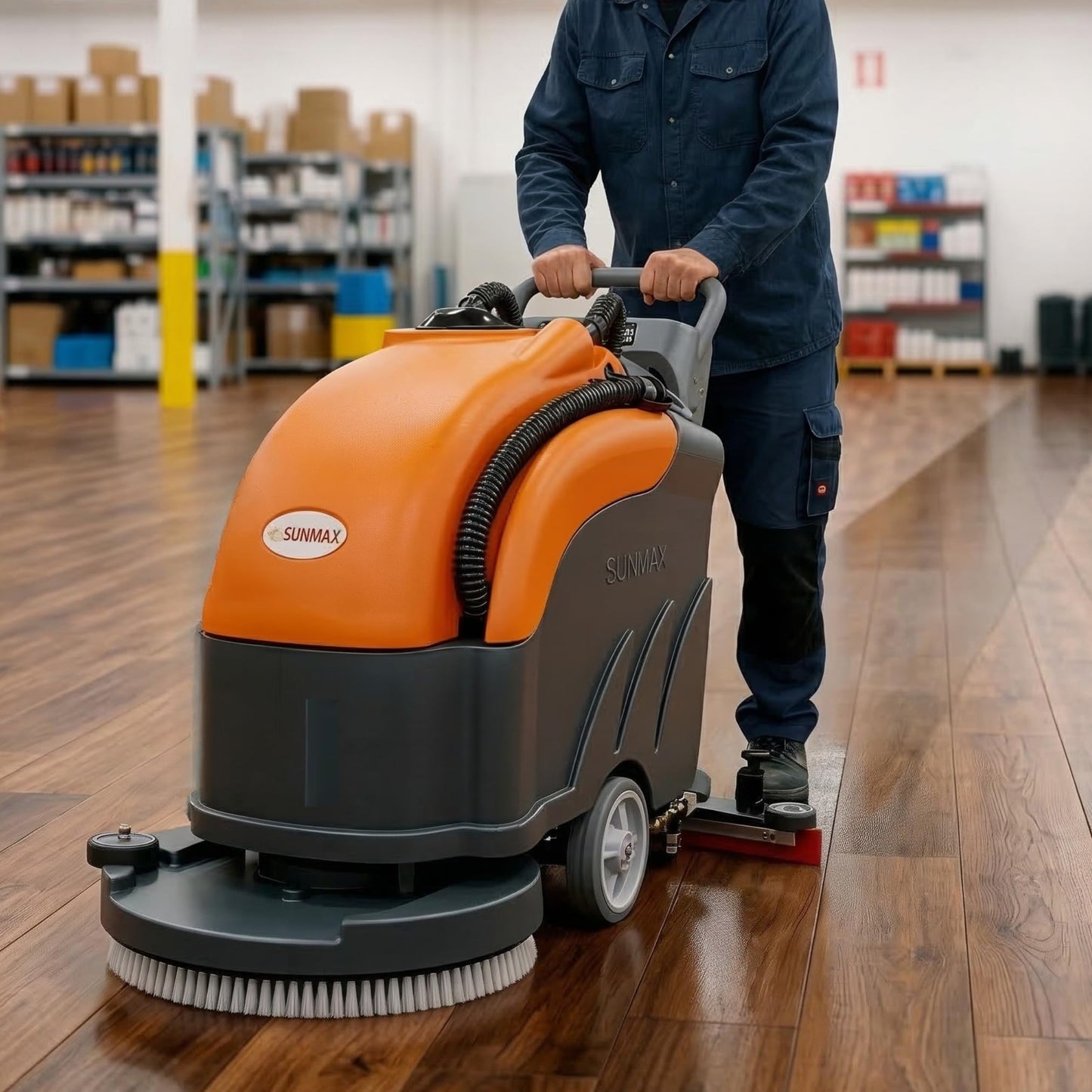 SUNMAX 22" Walk-Behind Commercial Floor Scrubber Machine, Cordless Battery Powered, 13.2/14.5-Gal Dual Tanks, Up to 5 Hours Runtime, 31" Squeegee, Hard Floor Cleaner for Tile, Concrete, Epoxy & VCT