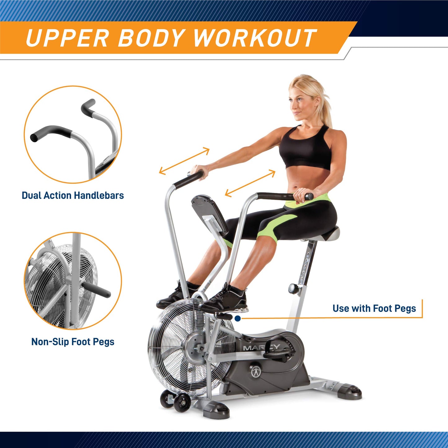 Marcy Exercise Upright Fan Bike for Cardio Training, Adjustable Recumbent Bike, Stationary Bikes For Home, Black AIR-1