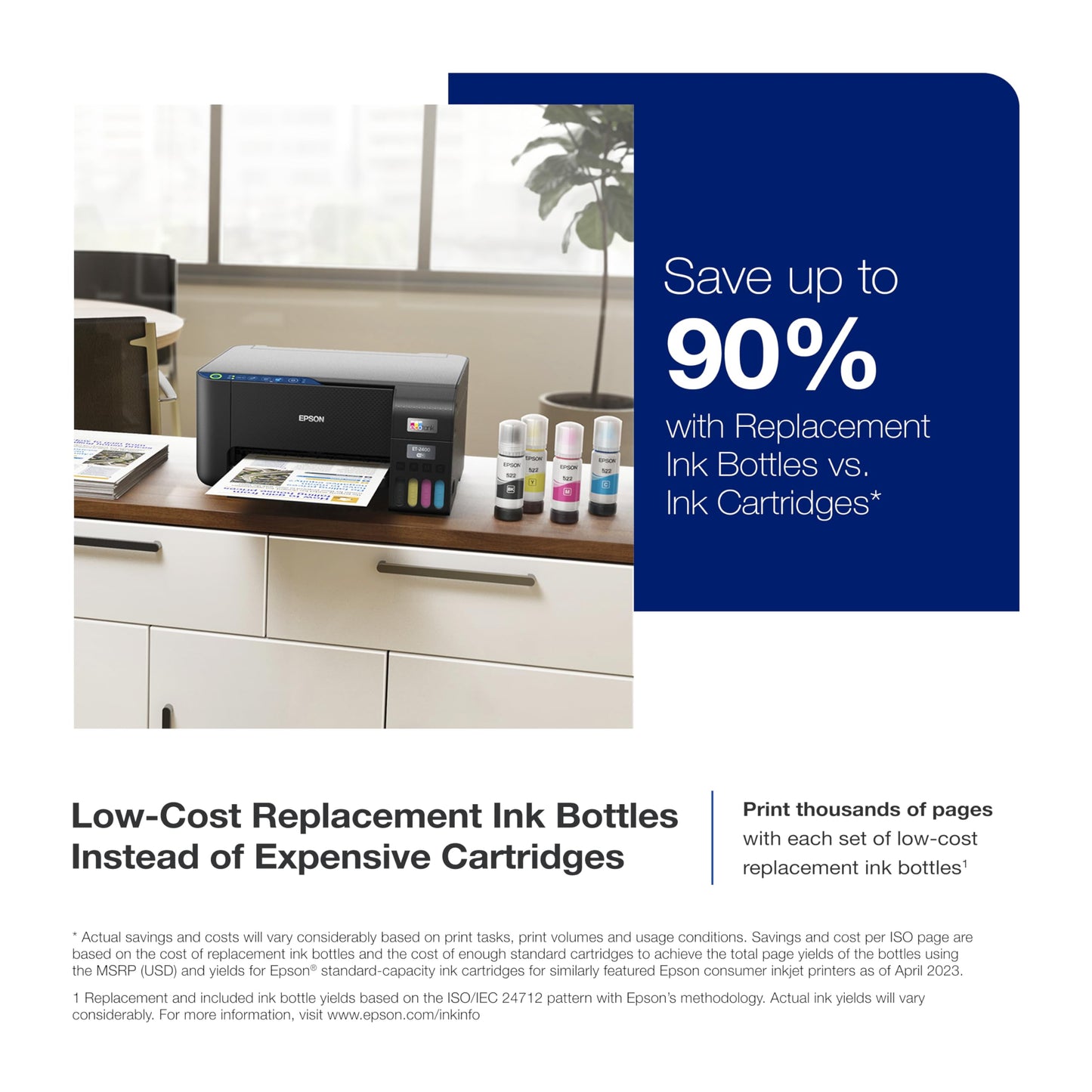 Epson EcoTank ET-2400 Wireless Color All-in-One Cartridge-Free Supertank Printer with Scan and Copy for Everyday Home Printing, Black