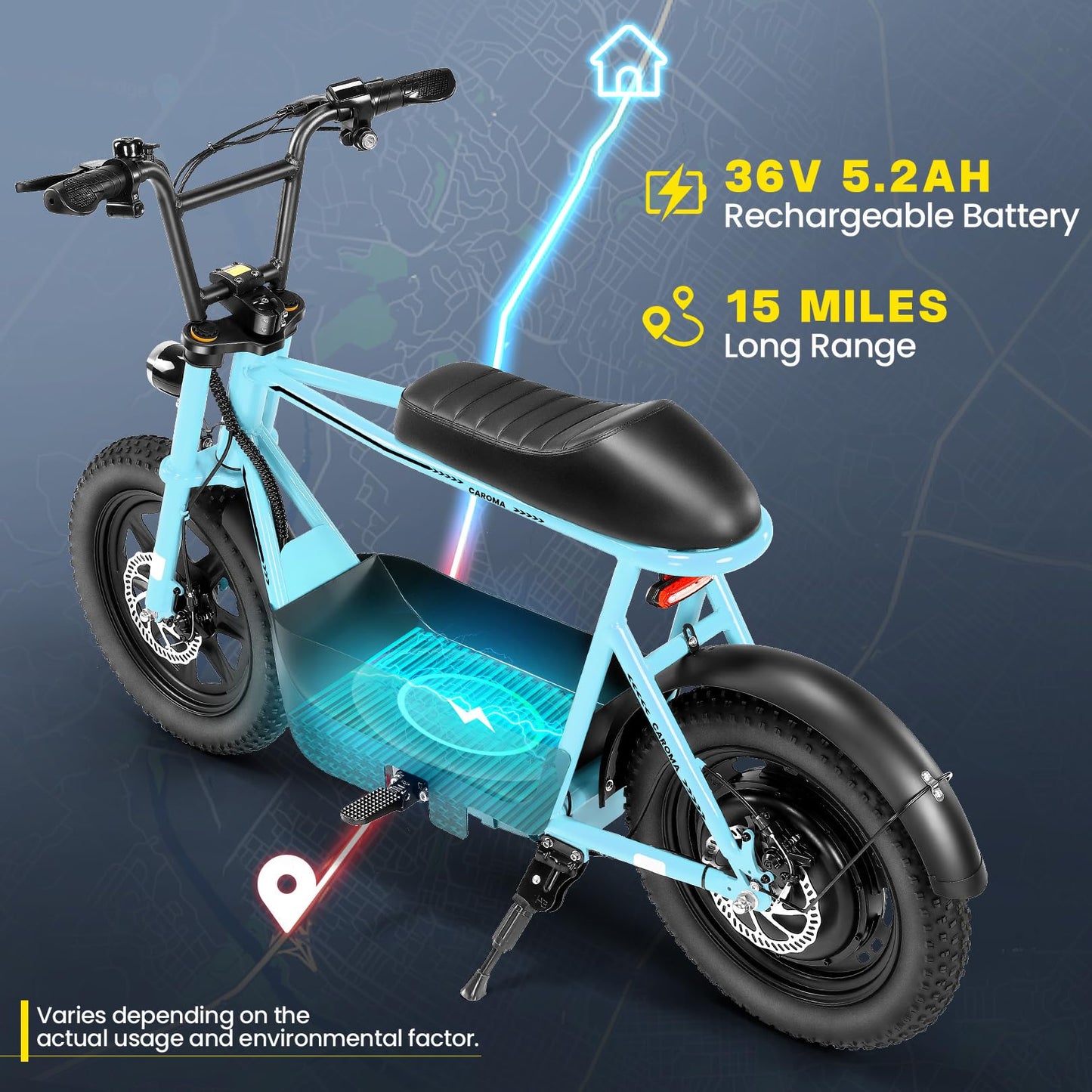 Caroma Peak 560W Electric Scooters with Seat for Adults, 16" Fat Tire for All-Terrain, 15Miles Max Range, 20mph Top Speed, Commuter Escooter for Adults&Teens, Motorcycle Style with Carry Basket,Blue