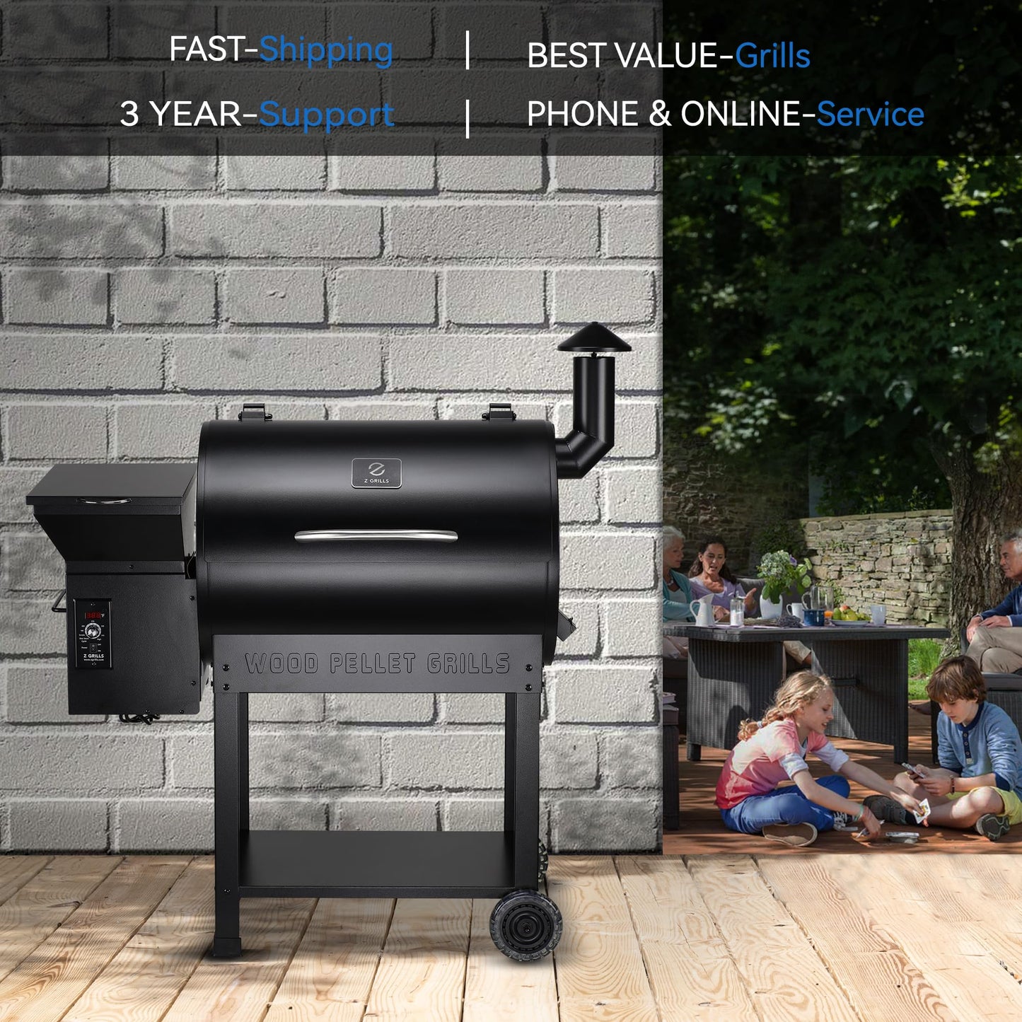 Z GRILLS 2026 Upgrade 8-in-1 BBQ Pellet Grill & Smoker, 697 sq in Cooking Area, PID Auto Temperature Control, 28 lbs Hopper Capacity, Outdoor Grill, Black (Grill Cover Included)