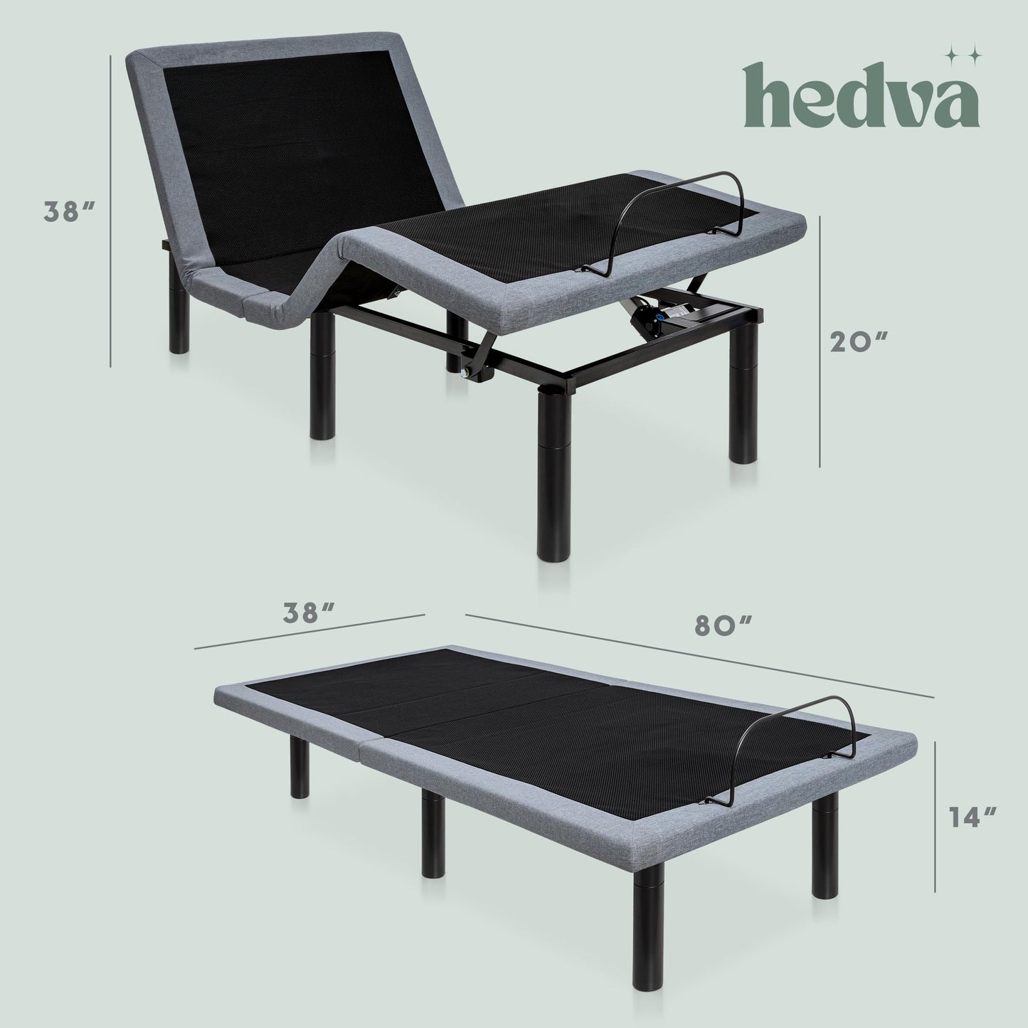 Hedva Adjustable Bed Frame with Massage Motors, 4 USB Ports, LED Light, 5-Minute Assembly, Multiple Preset Positions for Ultimate Comfort, Wireless Remote Control Adjustable Bed (Black, Twin XL)