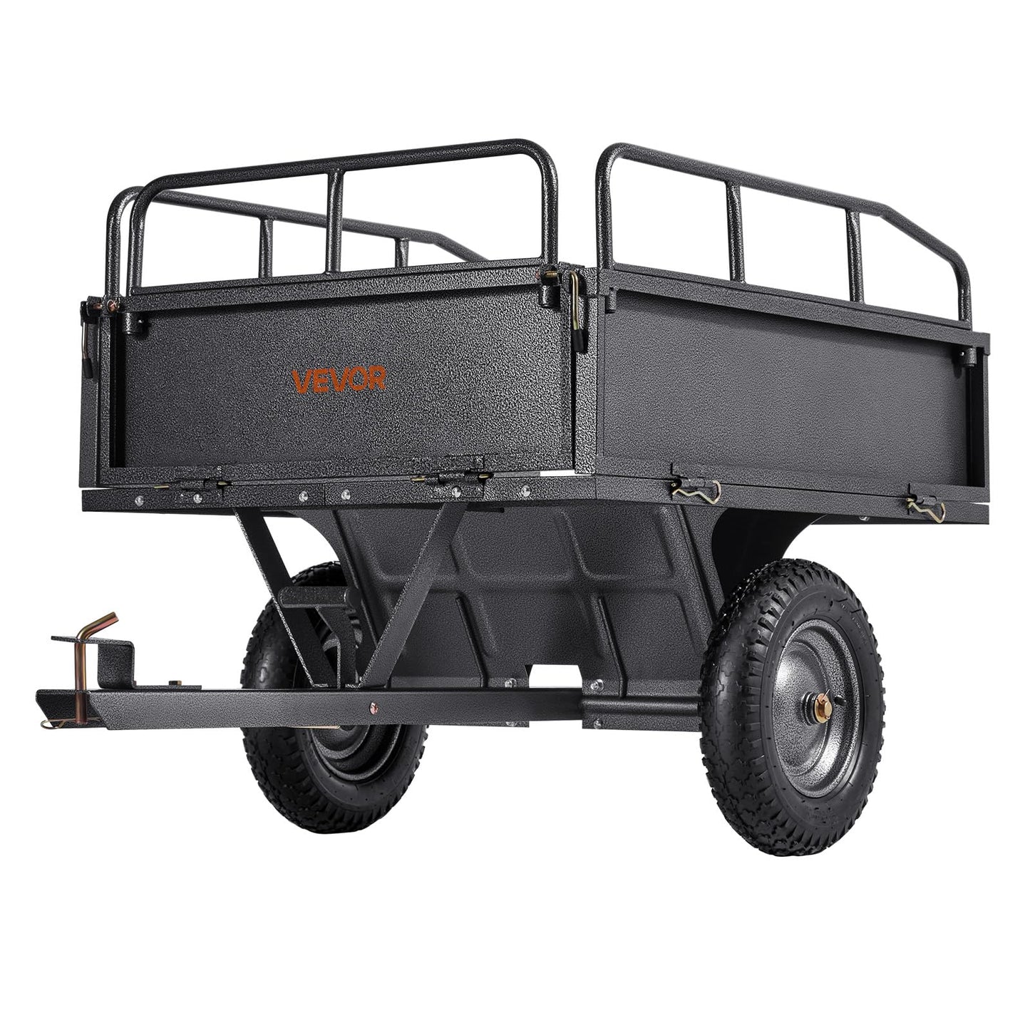 VEVOR 10 Cu.Ft. & 500lbs ATV Trailer Dump Cart Tow Behind, Heavy Duty Utility UTV Trailer, Tow Behind Steel Yard Dump Wagon Cart with 14" Tires for Lawn Mower Tractor