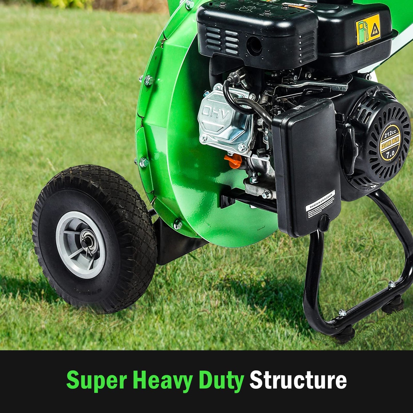 GARDENBEAUT 3 in 1 Wood Chipper Shredder Mulcher MF30, 7HP 212cc Heavy Duty Gas Powered, Max 3" Diameter Capacity for Wood, Limb, Leaves with Two Hoppers,4 Y-Hammers, Included Debris Bag