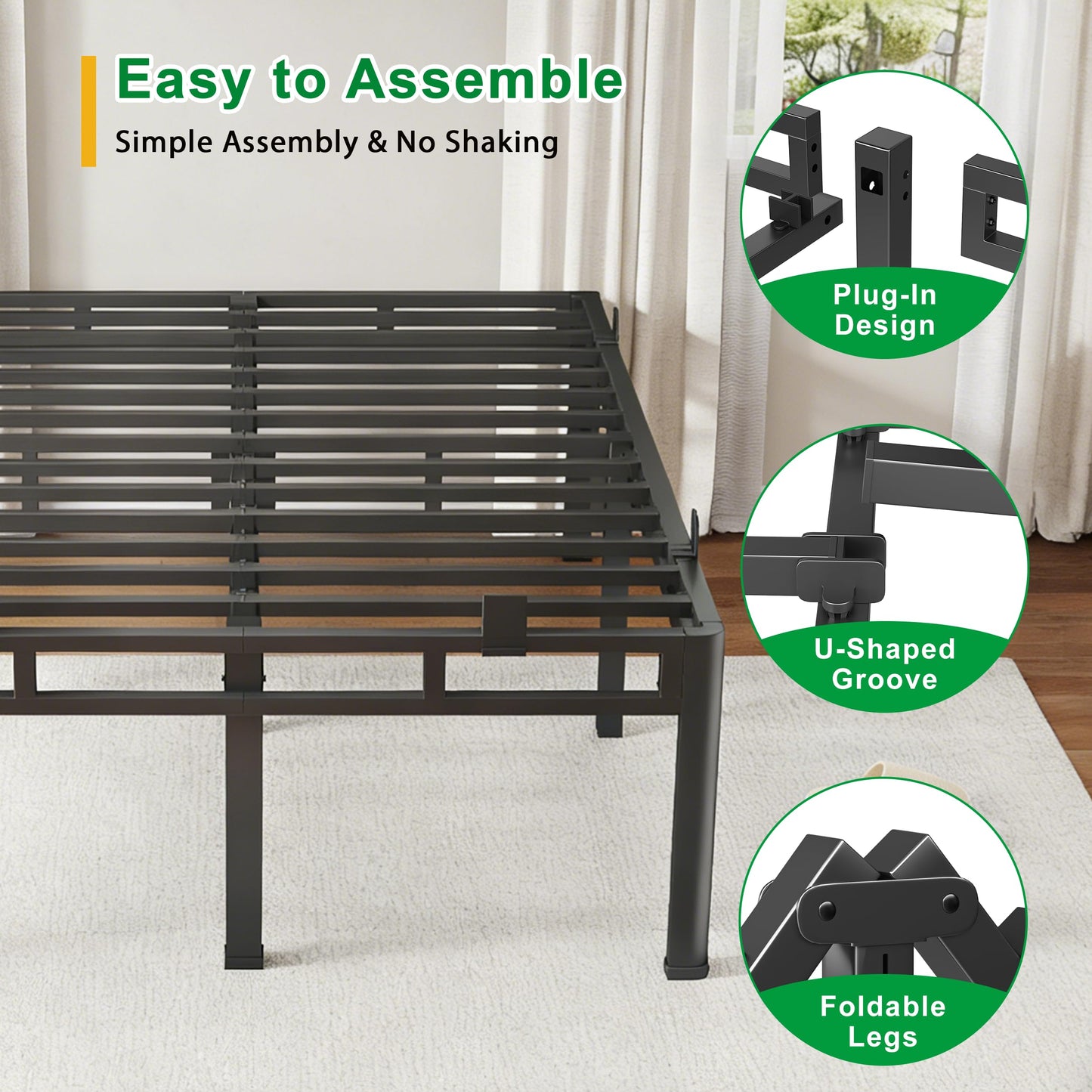 ROIL 22 Inch King Size Bed Frame, Metal Bed Frame & Box Spring 2 in 1 Platform with Round Corner Legs, 4000LBS Double Layer Bed Frame with Headboard Holes Mattress Baffles, Noise-Free Easy Assembly