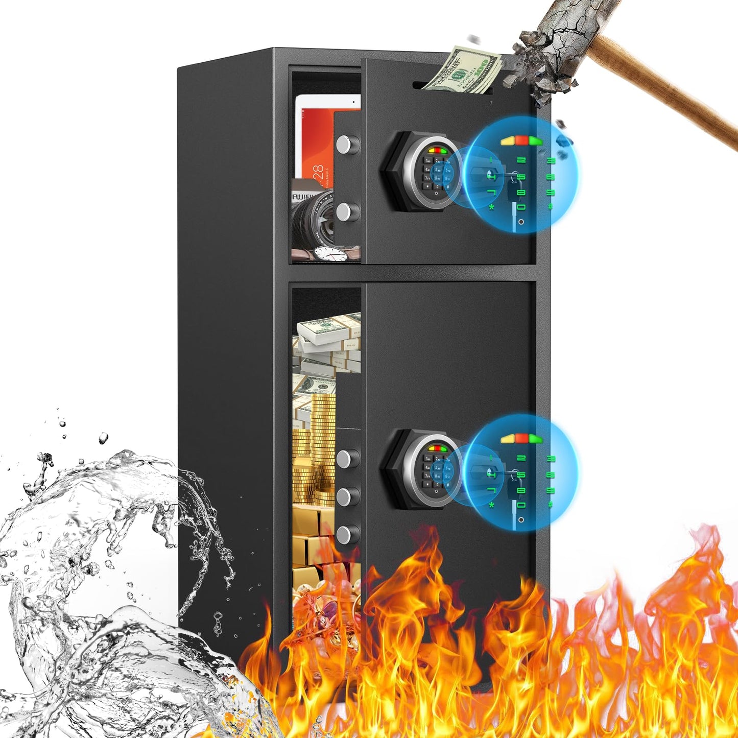 Karbeen 7.0 Cu ft Large Safe Box Fireproof Waterproof, Money Safe With Mute Function and LED Light, Digital KeypadHome Safes with Deposit Slot & Dual Alarm System,Security Box for Money Valuables