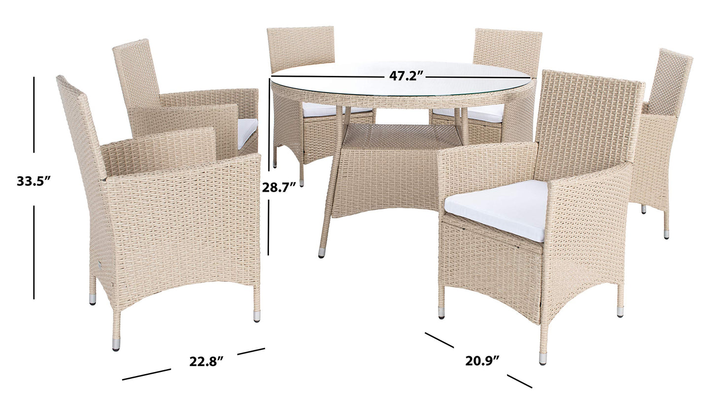 SAFAVIEH Outdoor Collection Challe Beige/White Dining Set PAT7702B-3BX