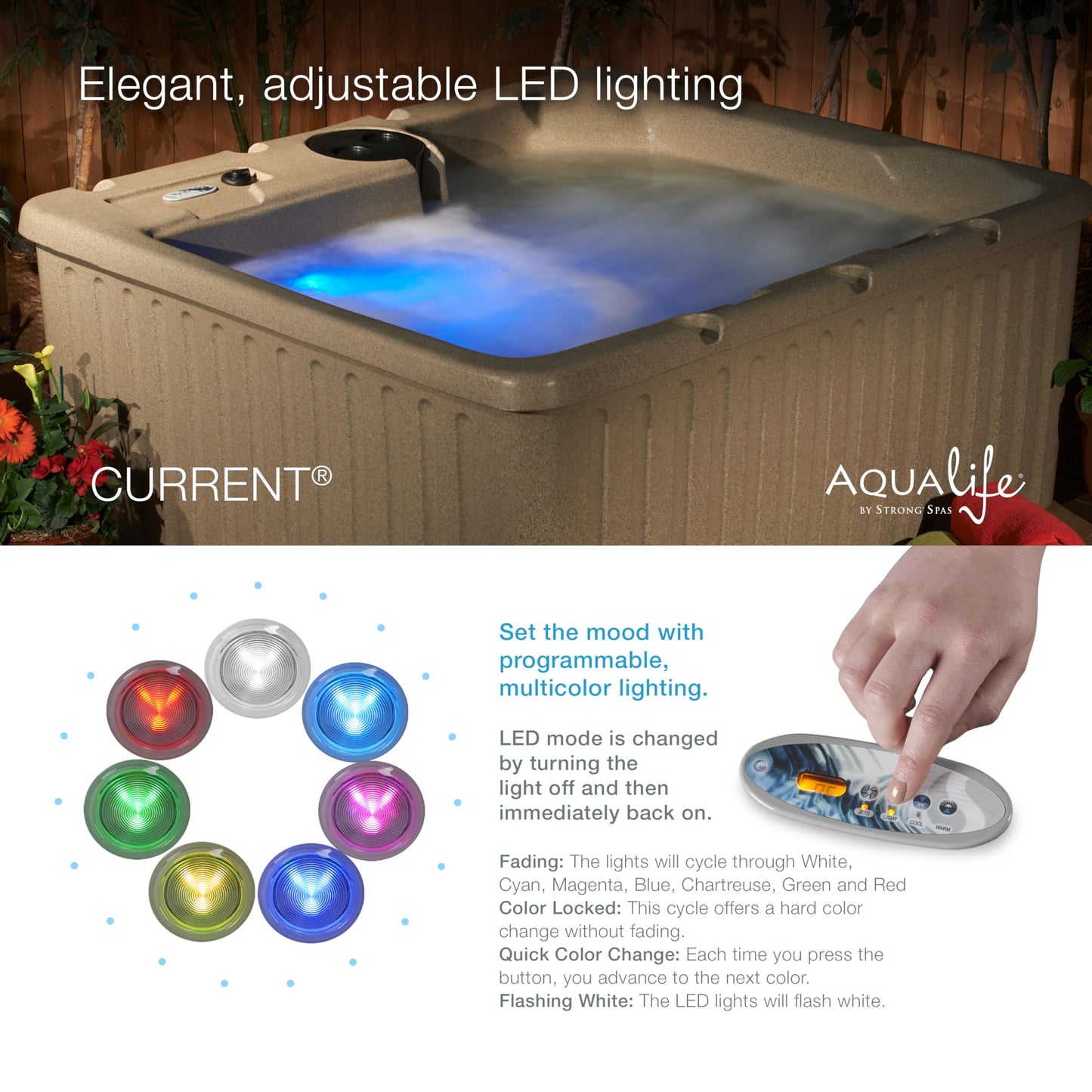 Aqualife Current 4-Adult Outdoor Hot Tub, Uses Standard Outlet, 14 Hydrotherapy Jets, Underwater Led Lighting, Cover Included
