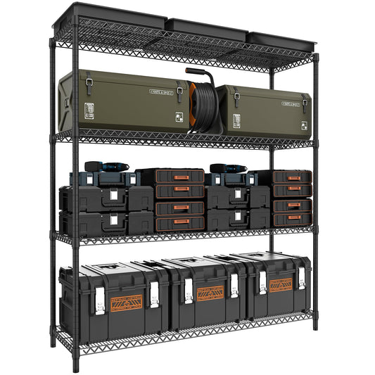 M MZG 2800LBS 59" W 4 Tiers Storage Shelves Load, Metal Shelving Wire Metal Shelving Unit Shelves for Storage Adjustable Garage Shelving for Pantry Kitchen Garage Black 17.7" D x 59.1" W x 70.4" H