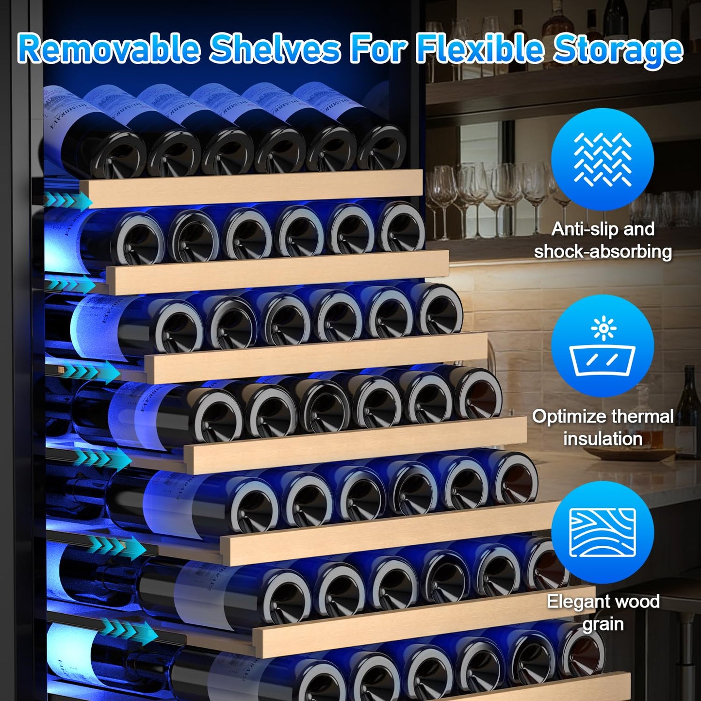 Velivi 24" Wine Cooler Refrigerator Black, 24 Inch Wide Large Capacity Freestanding/Built in Wine Fridge for 176 Bottles with Safety Lock, Professional Wine Cellar with Glass Door