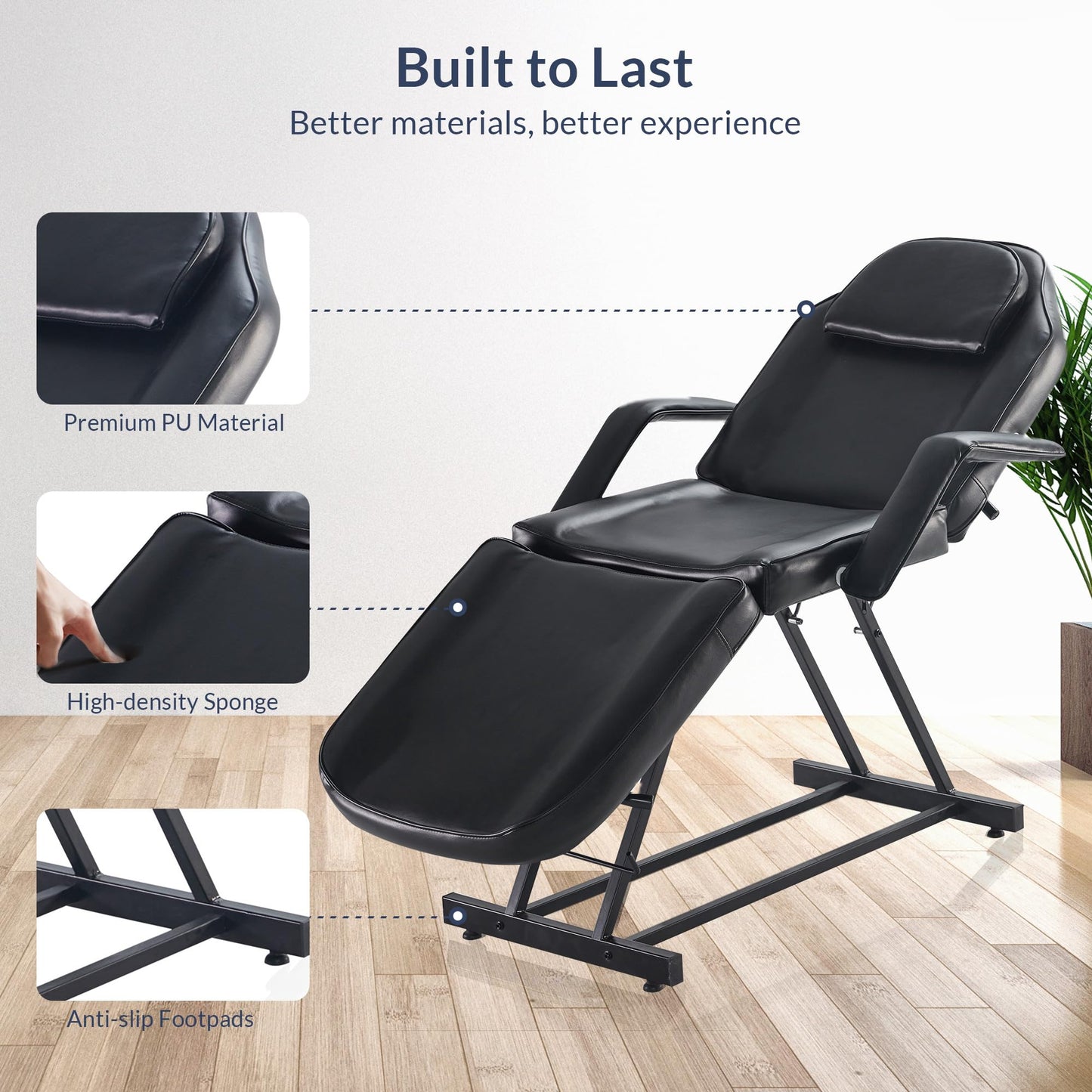 BELLEZE Adjustable Tattoo Table Chair Salon Bed Eyelash Microblading Esthetician Equipment for Professional Massage Facial Lash Beauty Treatment Spa - Black